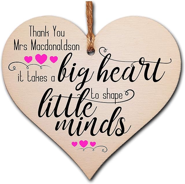 The Plum Penguin Personalised Handmade Wooden Hanging Heart Plaque Gift It takes a big heart to shape little minds Teacher Inspirational Thank You from child card alternative