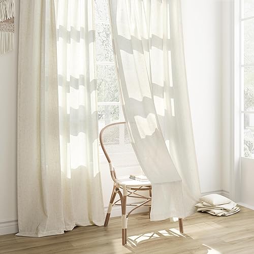 Miniatura 5 de Joywell - Cortinas de lino largas y plisadas para sala de estar y dormitorio, con trabillas traseras, estilo neutro, moderno y rústico, con ganchos,
