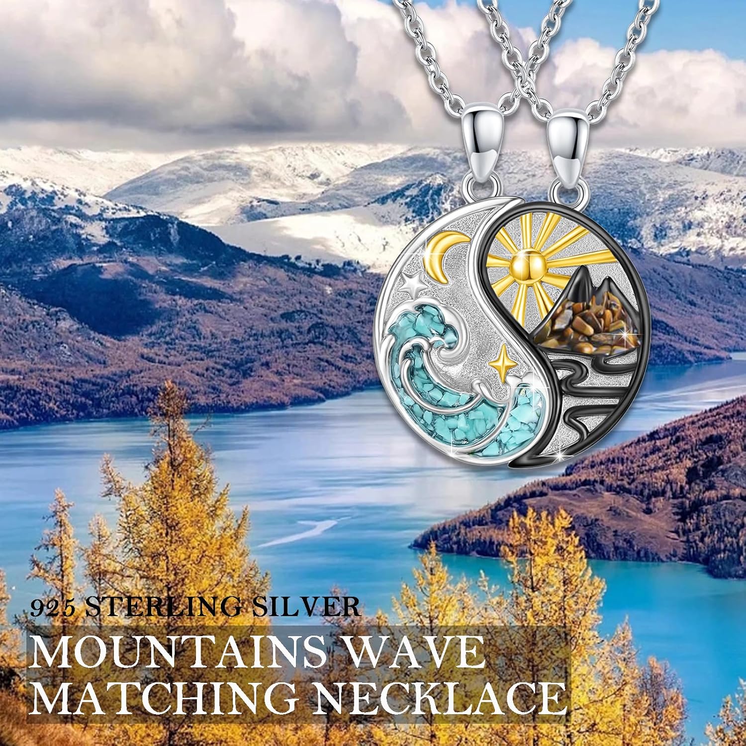 REDSUN Yin Yang Halsketting van sterling zilver, met zon, maan, olifant REDSUN Yin Yang Halsketting van sterling zilver, met zon, maan, olifant