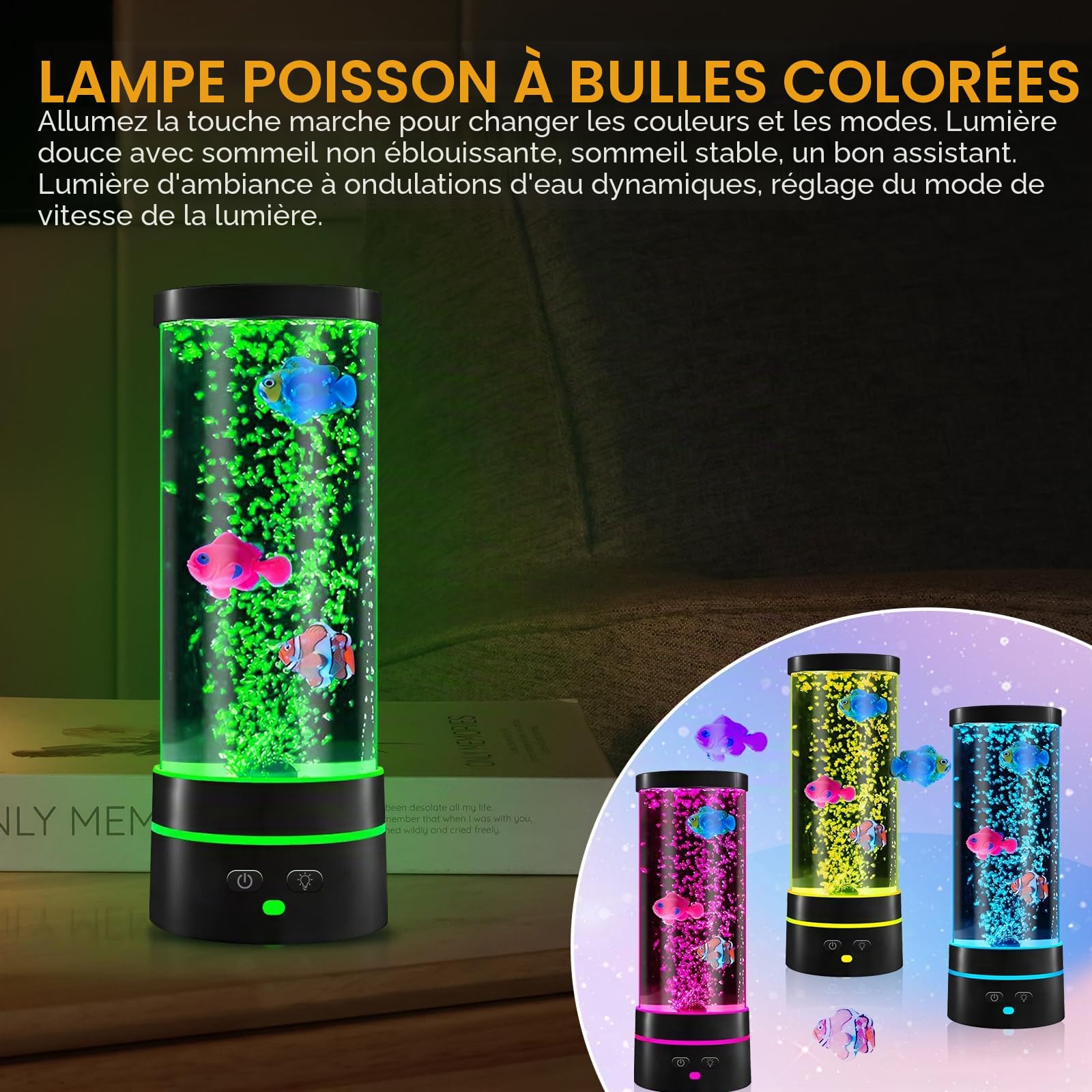 Lampe à Lave avec Poisson USB LED 29 cm 16 Couleurs Changeantes Lampe à Bulles d'Ambiance pour Enfants
