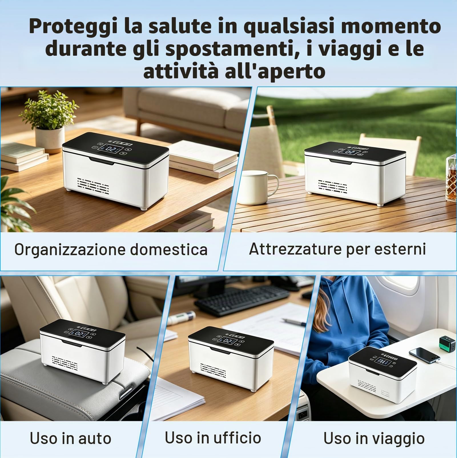 Mini Frigorifero per Insulina, Frigorifero Portatile per Medicinali, Refrigeratore per Insulina, Temperatura Regolabile 2-8°c, con Doppia Batteria da 10200 mAh per Uso Domestico, Viaggio e Auto