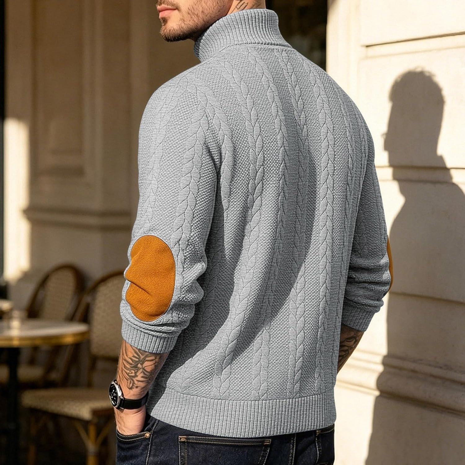 Men's Mock Neck Sweater Button Placket Casual Pullover Top | Cable Knit Pattern With Mock Neck Button Placket And Ribbed Cuffs For Casual, Office, Travel, And Cool Weather Wear