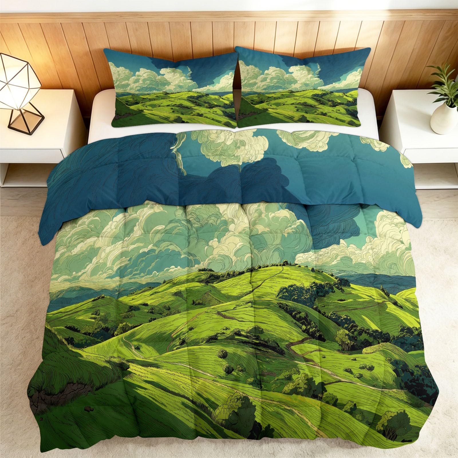 Couette paysage vert pour chambre enfant et adolescent calme