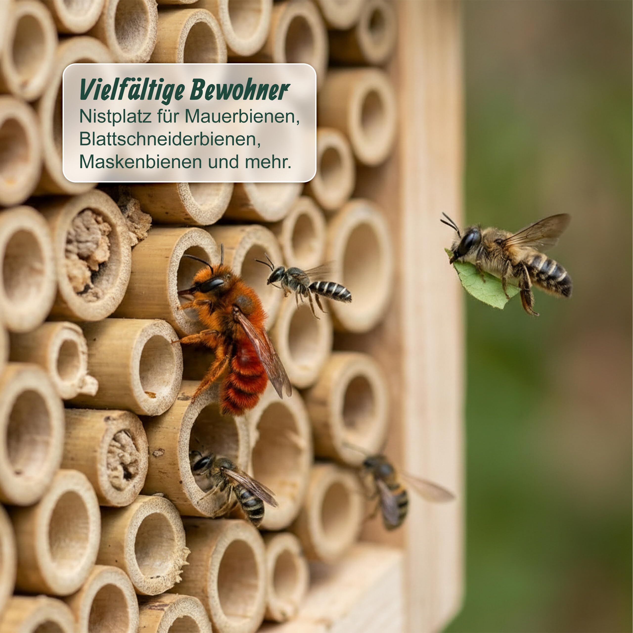Relaxdays Bienenhotel, Holz, wetterfestes Metalldach, Bambusröhrchen, Garten, Insektenhotel zum Aufhängen, Natur/Silber