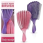 2 Pcs Detangling Curl Brush for Curly Hair Pink & Violet Set - Ergonomic Shell Shape Design and Scalp-Fitting Detangling Brush for Curly Hair and Locks - Easy Tangle Removal Curl Detangler Brushes