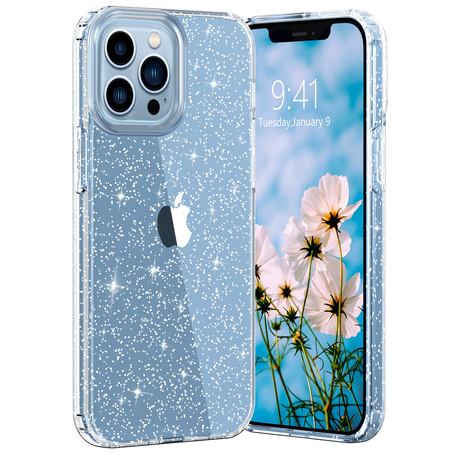 Muntinfe Compatible with iPhone 13 Pro Max Glitter Case, Sparkle Cute Girls Women Soft TPU Slim Fit Drop Protection Shockproof Case for Apple iPhone 13 Pro Max 6.7" 2021, Twinkle Clear