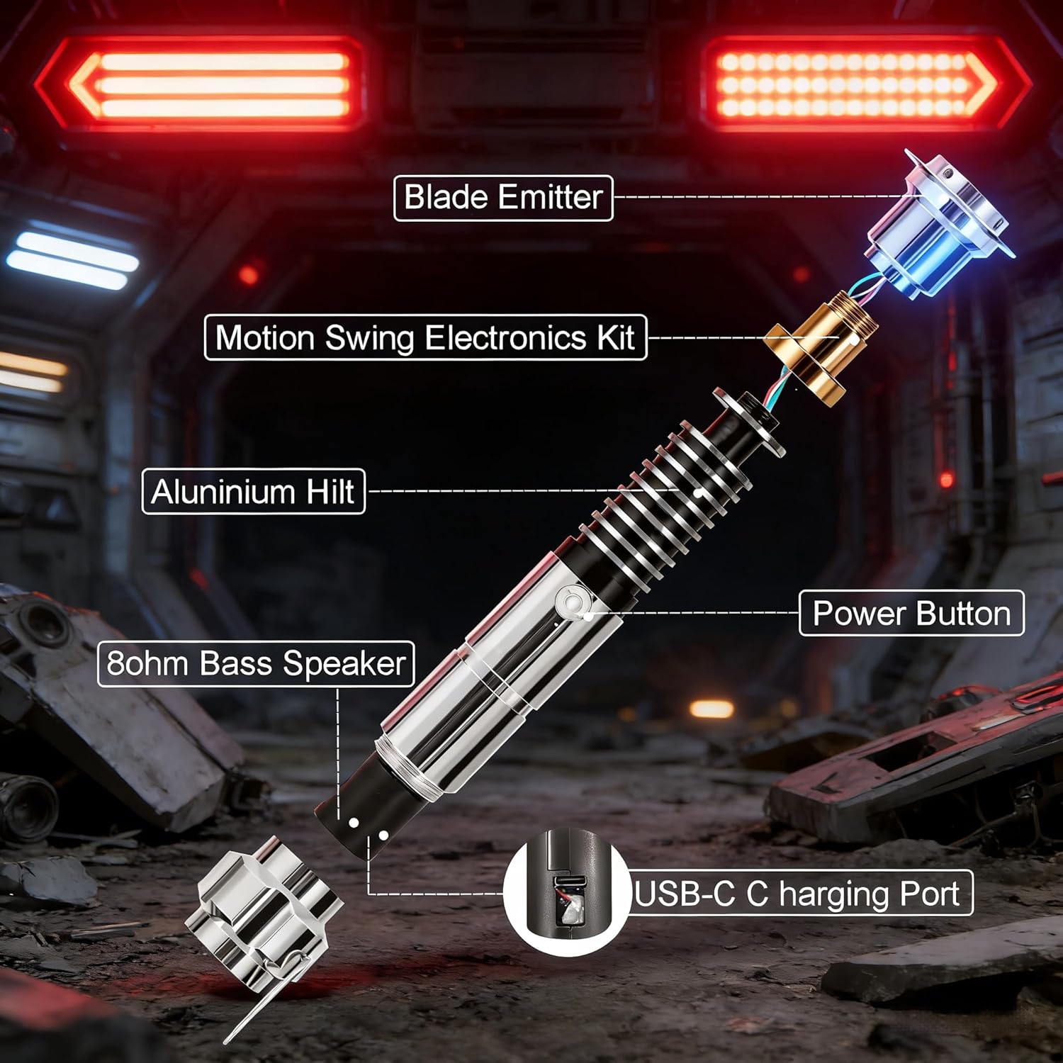 Smooth Swing Dueling Lightsaber, Metal Hilt RGB FX Saber, Motion Control, 16 Sound Fonts 16 Colors, APP Control, Rechargeable Lightsaber for Cosplay Halloween Christmas (Silver Handle)