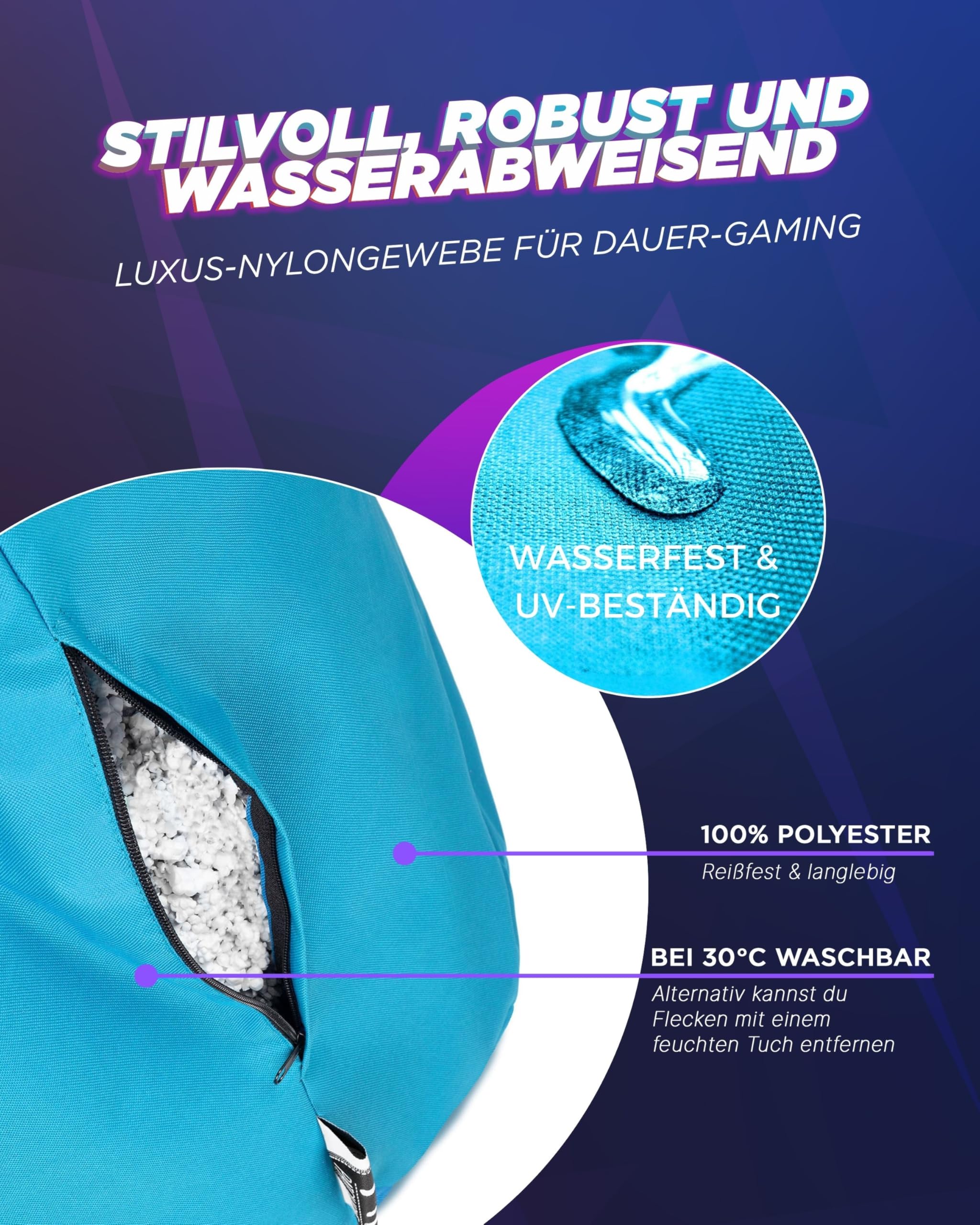PATCH HOME Poduszka dla graczy, worek do siedzenia i relaksu, worek do siedzenia dla graczy, gotowy z wypełnieniem styropianowym, nadaje się do użytku wewnątrz i na zewnątrz (Ø 75 cm x wysokość 80 cm,