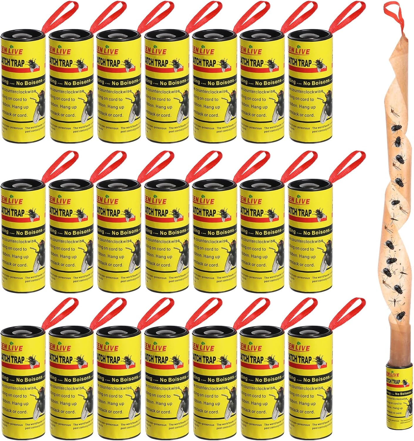 WD&CD Fly Strips 22 Pcs, Roll Fly Ribbon Sticky Traps, Fly Tape Trap ...