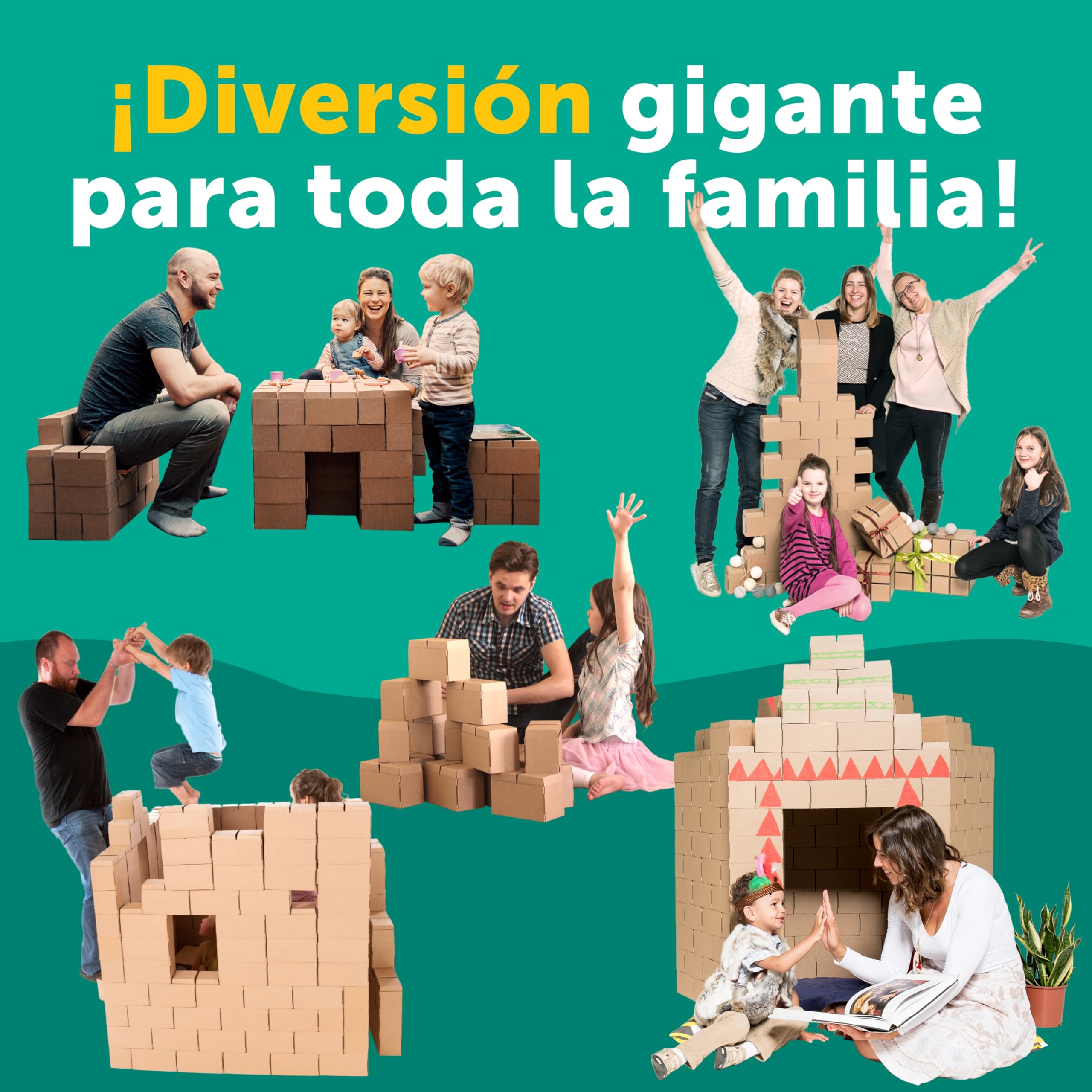 GIGI BLOKS Tamaño XXL 100 Ladrillos de Cartón Encajables y Apilables | Robustos y Fáciles de Montar Grandes Bloques Construccion Niños | Kit Construcción Fuerte Niños | Juegos Infantiles Educativos