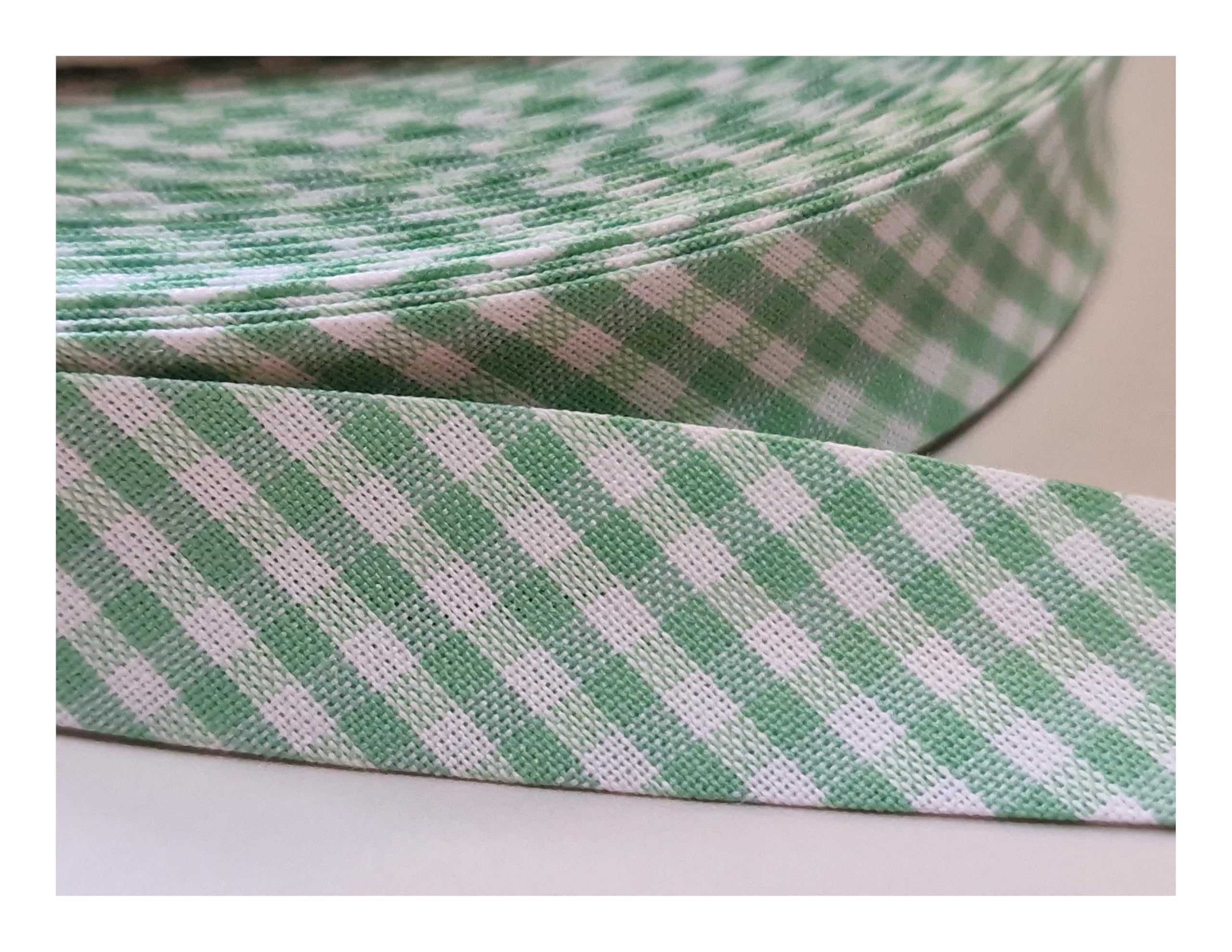 5m of 18mm Wide Cotton Gingham Bias Binding Tape 5m Single Folded, Edging Quilting Sewing, Bunting, Craft, Upholstery, Piping & Garments. UK Seller (Pale Green) (Pale Green)