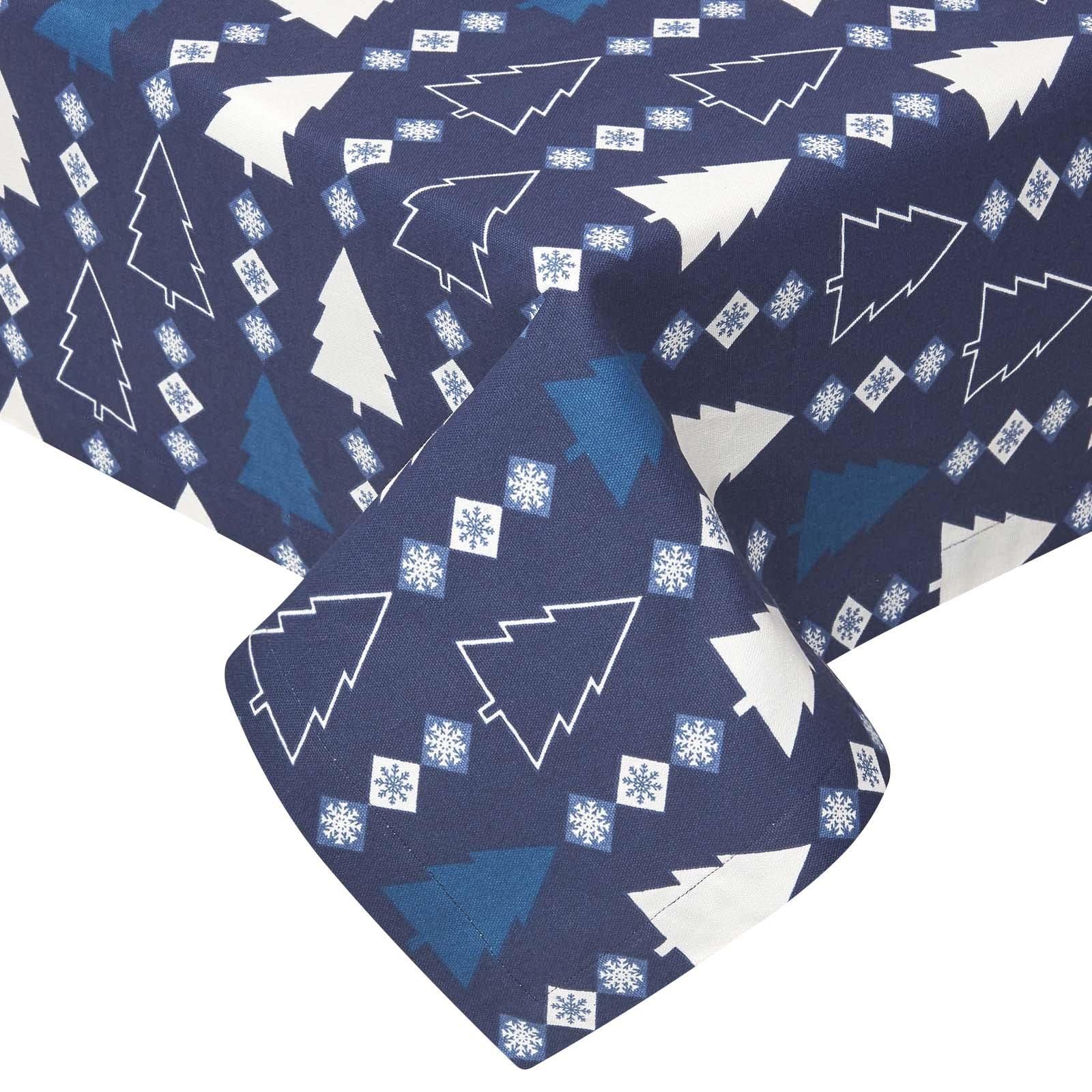 Homescapes Unisex Blue Winterland Cotton Christmas Round Tablecloth, 178 Cm In