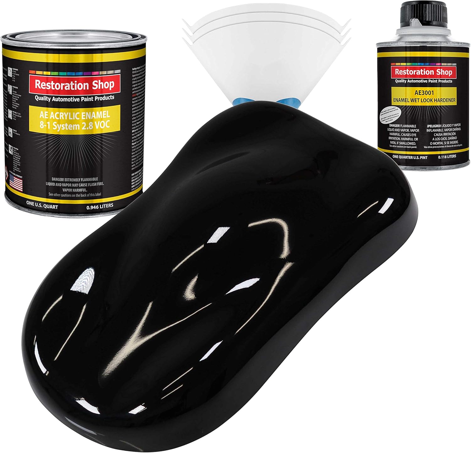 Restoration Shop - Jet Black (Gloss) Acrylic Enamel Auto Paint - Complete Gallon Paint Kit - Professional Single Stage High Gloss Automotive, Car, Truck, Equipment Coating, 8:1 Mix Ratio, 2.8 VOC