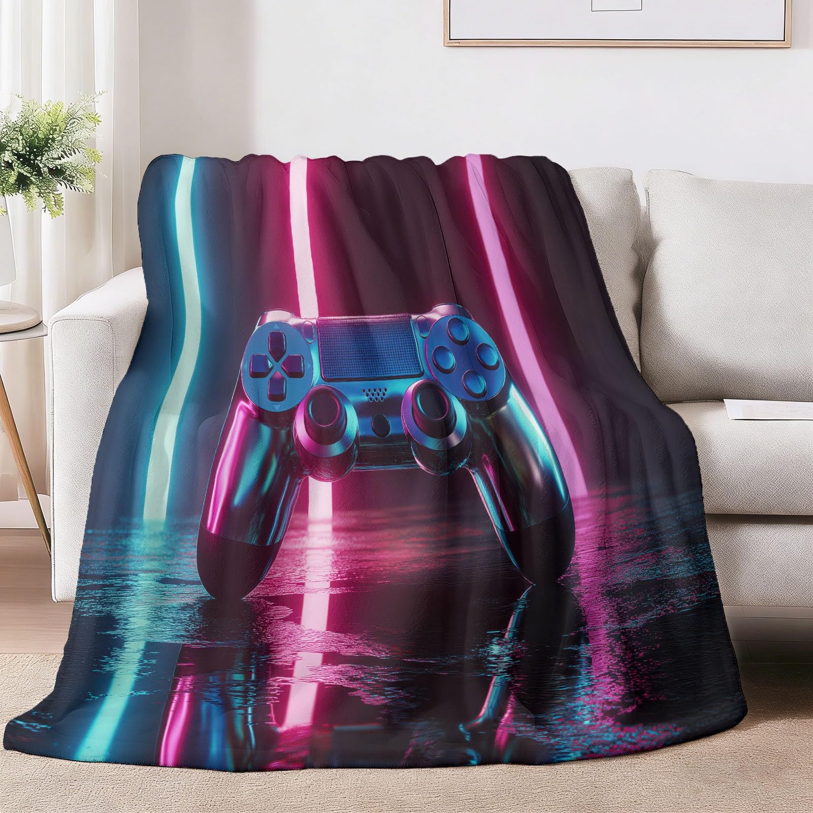 Koc do gier wideo 150 x 200 cm, koc polarowy 3D Neonowy gamepad na sofę i w podróż, lekkie hipoalergiczne koce, czarne, dla dziewcząt, kobiet dorosłych
