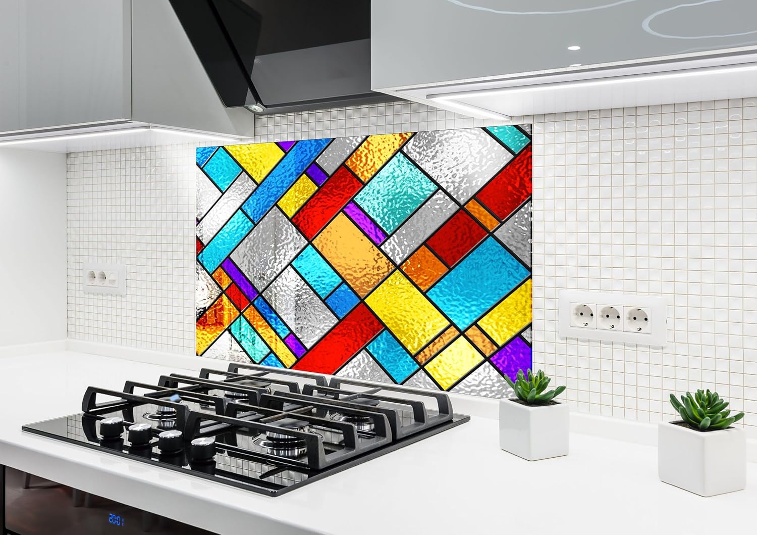 Myphotostation.com 23.5Wx12H''Tempered Glass Stove Backsplash Panel Stove Back Cover Kitchen Decor Stove Top Cover Kitchen Backsplash Tile Kitchen Splashback for Stove