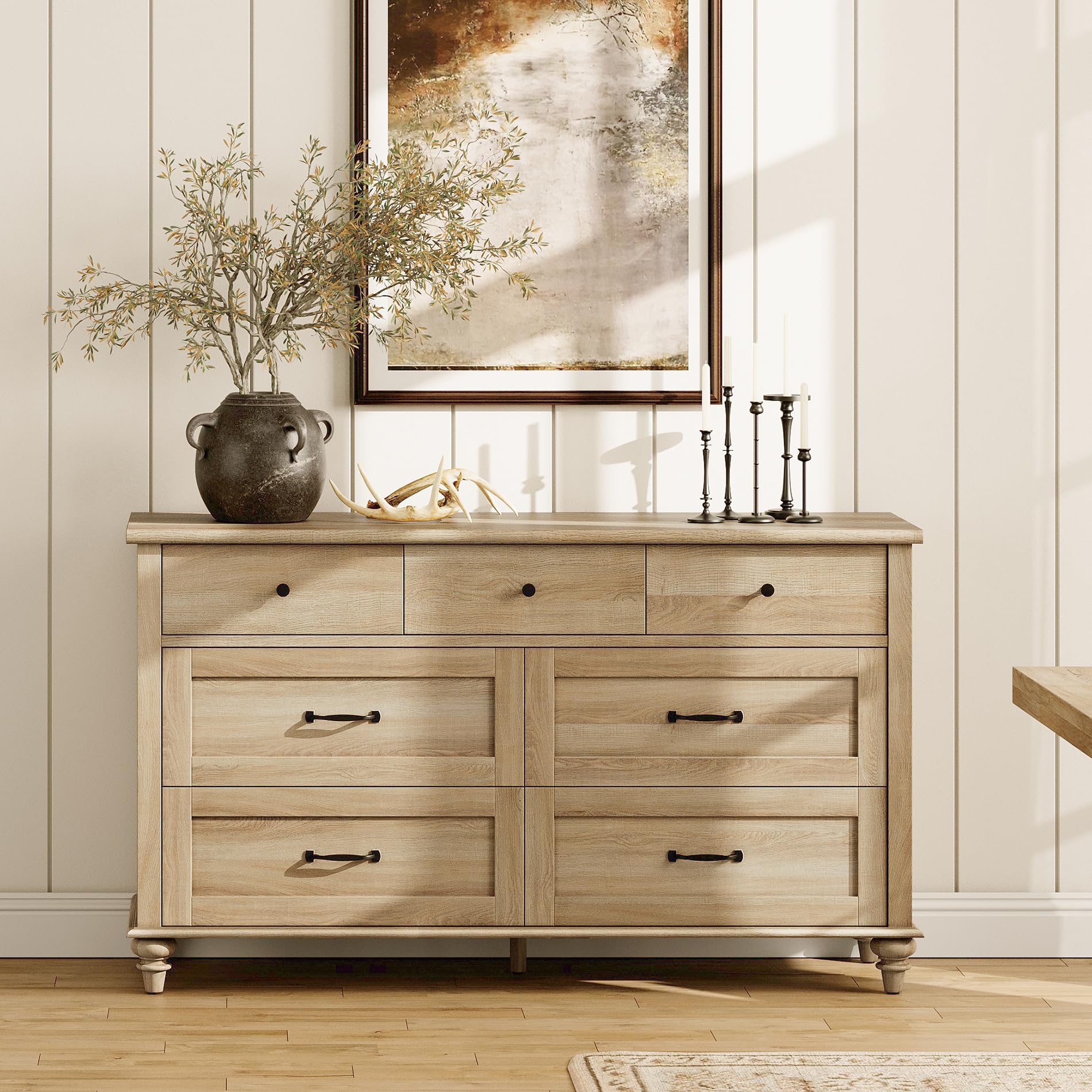 Amazon.com: WAMPAT 2 Piece Bedroom Set - Includes Light Wood 7 Drawer  Dresser, Farmhouse Bedside Table with Charging Station & Shelf, 2 Piece  Dresser and Nightstand Sets, Oak : Home & Kitchen