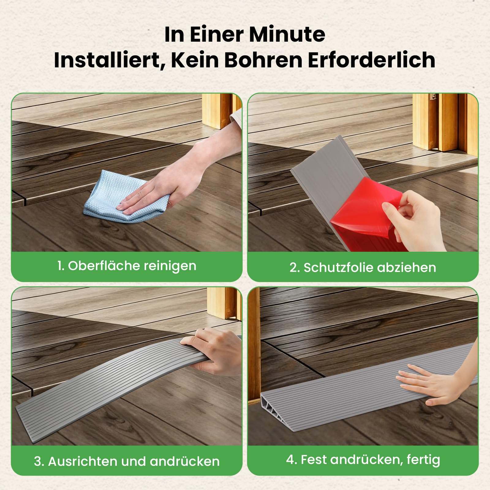 GEEKHOM Türschwellenrampe 100x10x2,5 cm, Selbstklebende TPE Rampe für Saugroboter Rollstuhl Kinderwagen & Elektroroller, Rutschfestes Übergangsprofil (Grau)