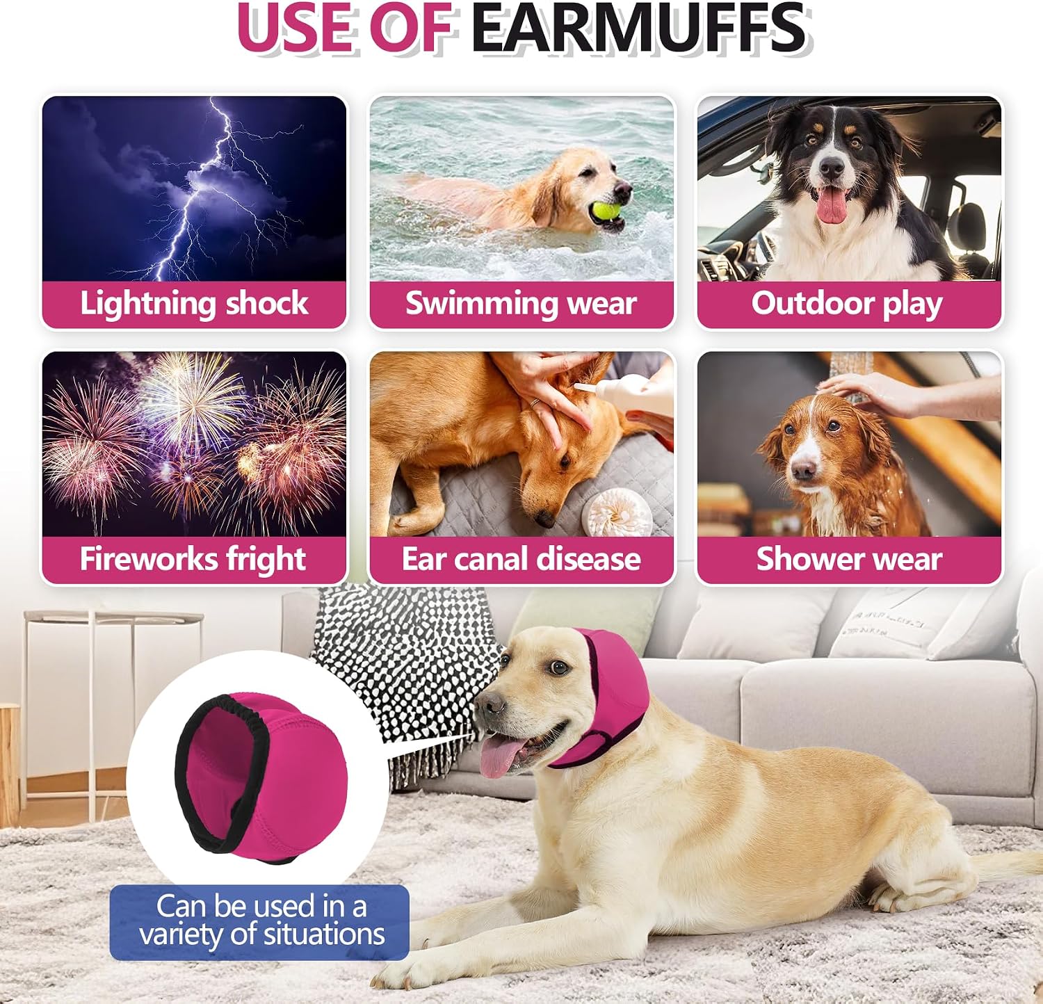 Waterproof Dog Swim Hat Bath Cap,Pet Calming Head Cover Ear Wraps for Anxiety Relief_S(Rose Red)
