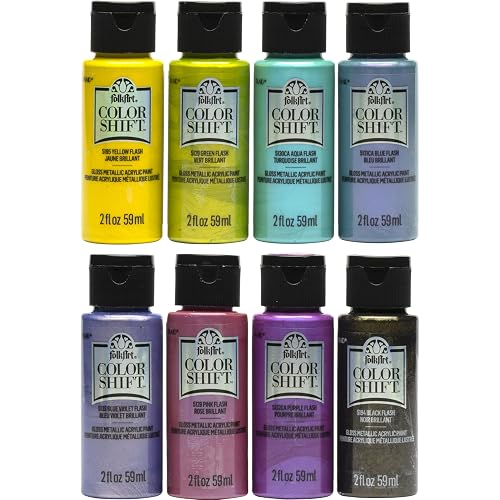 FolkArt Color Shift Glossy Metallic Finish Acrylic Craft Paint Set Designed for Beginners and Artists, Non-Toxic Formula Perfect for Indoor and Outdoor Projects, 2 oz, 8 Fl Oz