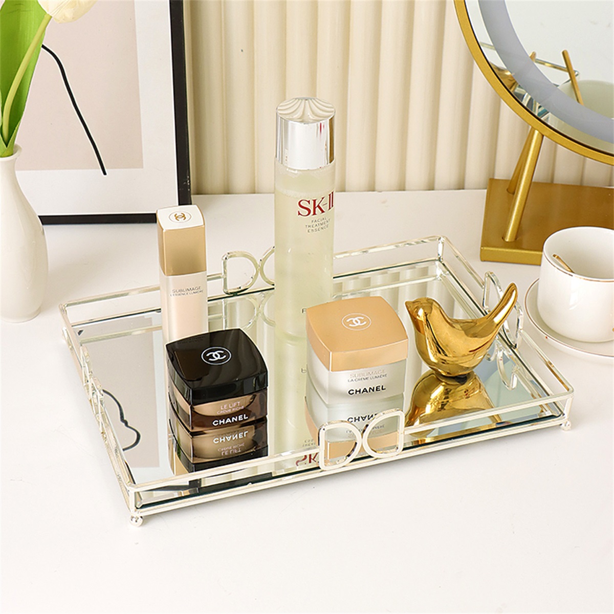 perfume tray for dresser HAIGOUER Large Silver Mirrored with Elevated Ball Feet, 14x10 Entire Length Organizer Dresser, Modern Minimalist Bathroom Counter Vanity Storage : Home & Kitchen Size:18 35/36 outlasting plastic alternatives YGroup_7597713162440 Bridesmaid Dresses Lulus Dusty