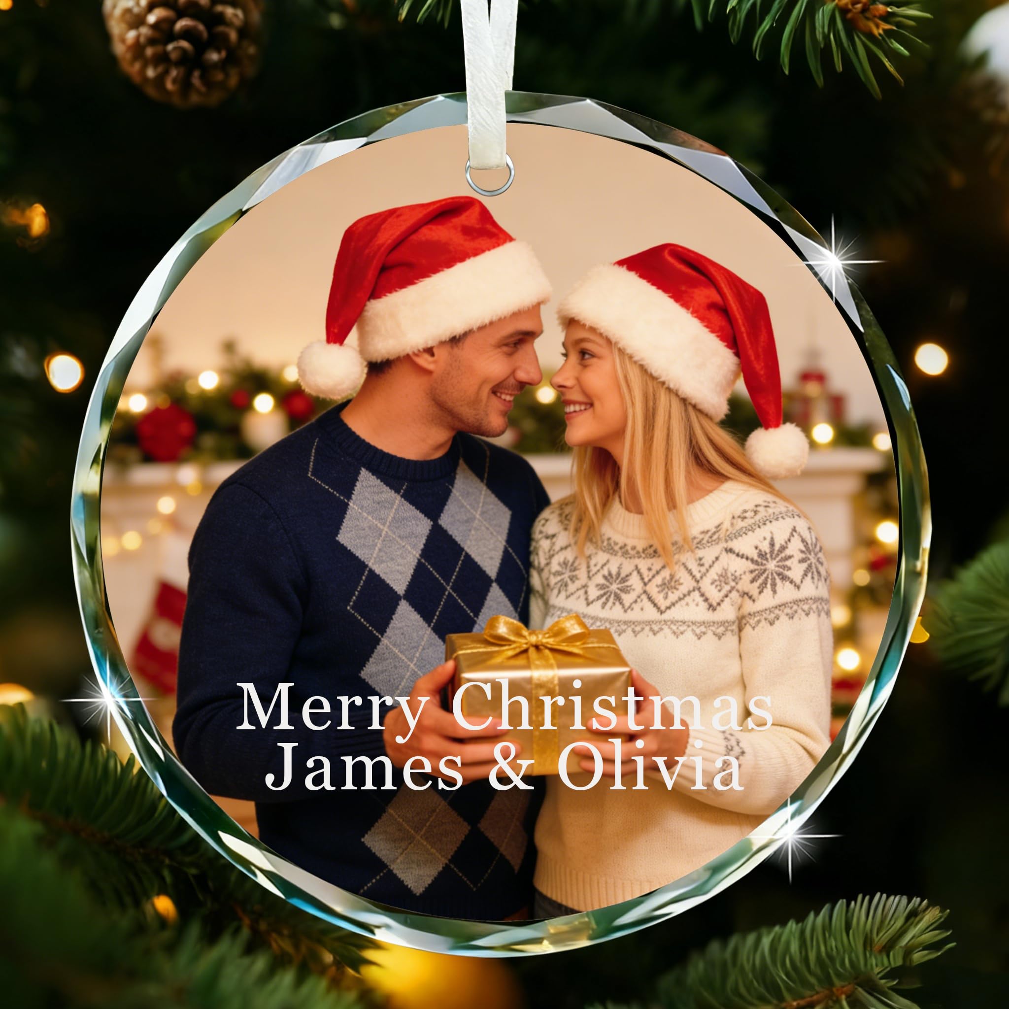 Personalised Christmas Tree Decorations with Photo Christmas Baubles 2025 Xmas Bauble Ornament Photo Gifts for Christma Trees Xmas Gifts for Family Kids Mom Dad Friends Pets (Round-2)