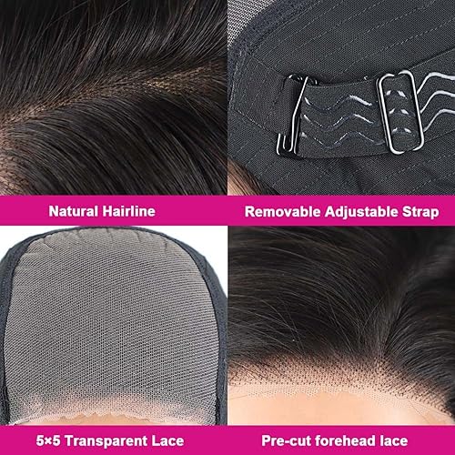 Miniatura 5 de Peluca de cabello humano precortado con cierre de encaje HD transparente de 5 x 5, sin pegamento, densidad del 180 %, color negro natural,