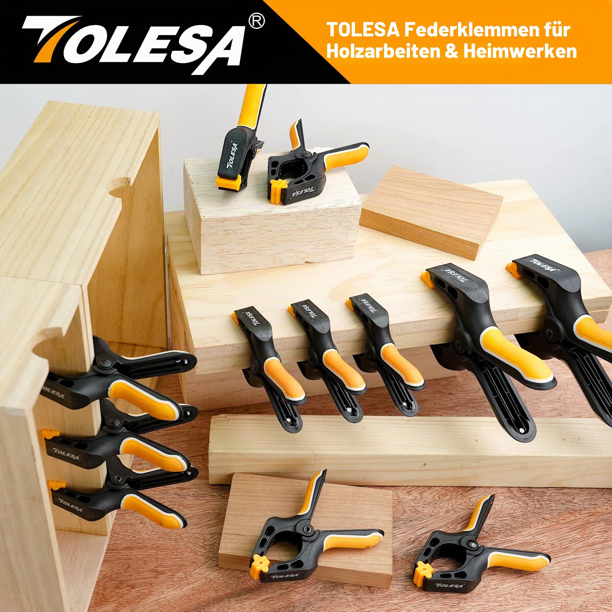 TOLESA klemmzwingen Set 8 Stück für Leimen, Pool, Fotografie, Holz, 4 Inch (100mm) Klemme Nylon Federklemmen Federzwingen mit Hoher Spannkraft 6.8 kg Federzwinge Set Groß Spannweite 46mm