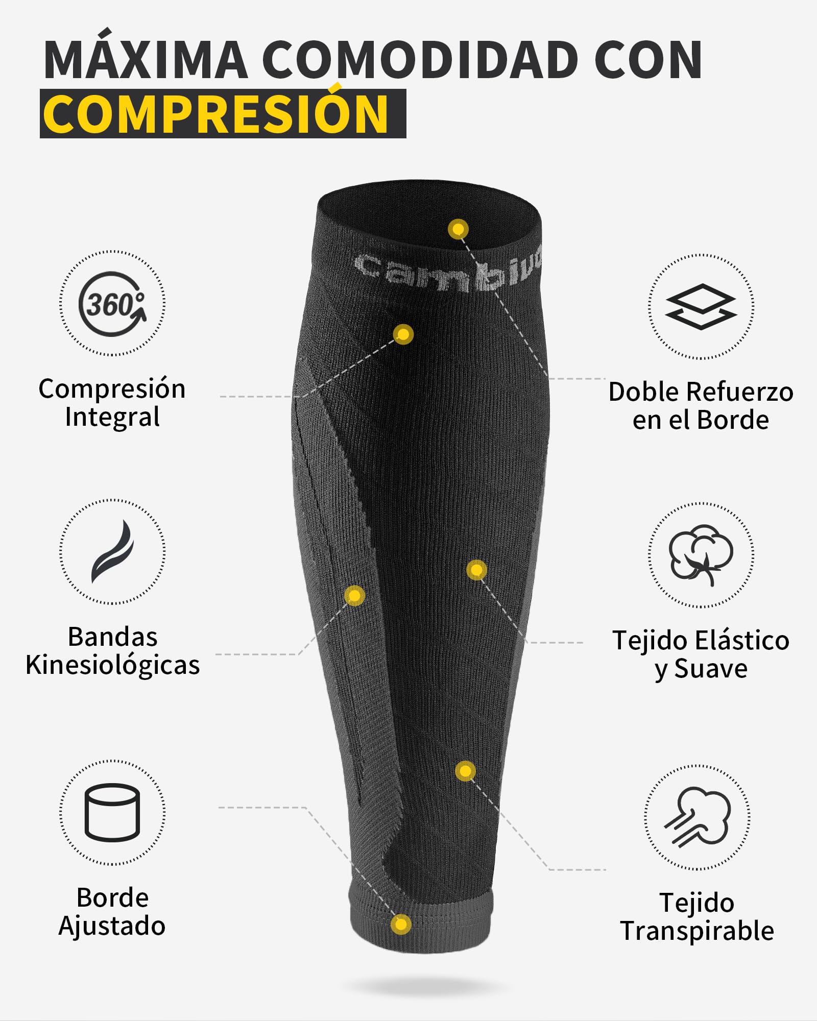 CAMBIVO Medias Compresivas 2 Pares, Calcetines Compresion Mujer Hombre, Mangas de Compresión para Deporte, Running, Ciclismo, Trabajo, Vuelo