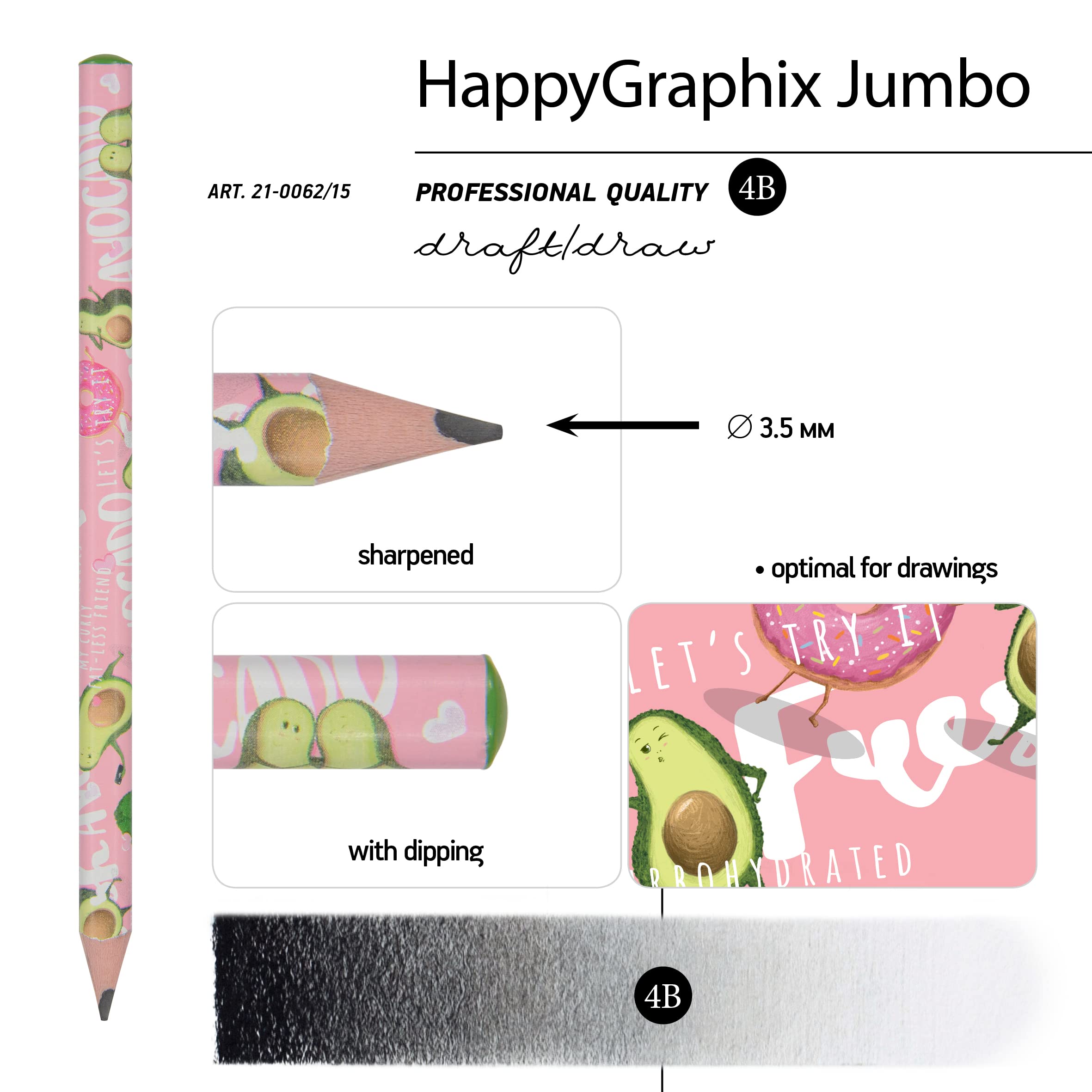 "Happy Graphix Jumbo ołówek 4B, 3,5 mm (Awokado)