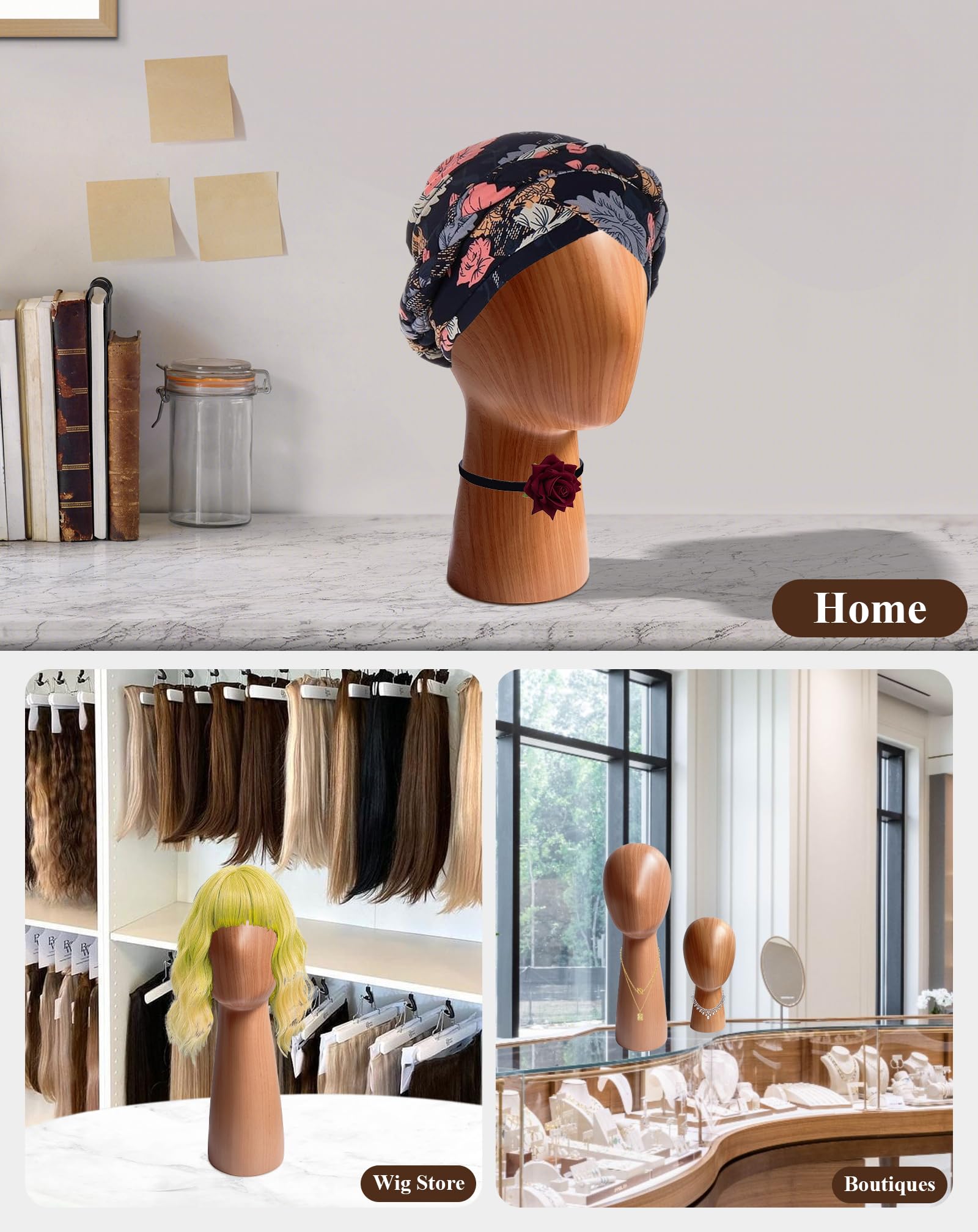 Cabeza de maniquí, soporte de exhibición de sombreros GFRP, soportes de madera de imitación para pelucas, 56 cm, soporte para sombreros de modelo de maniquí abstracto para tienda, peluquería