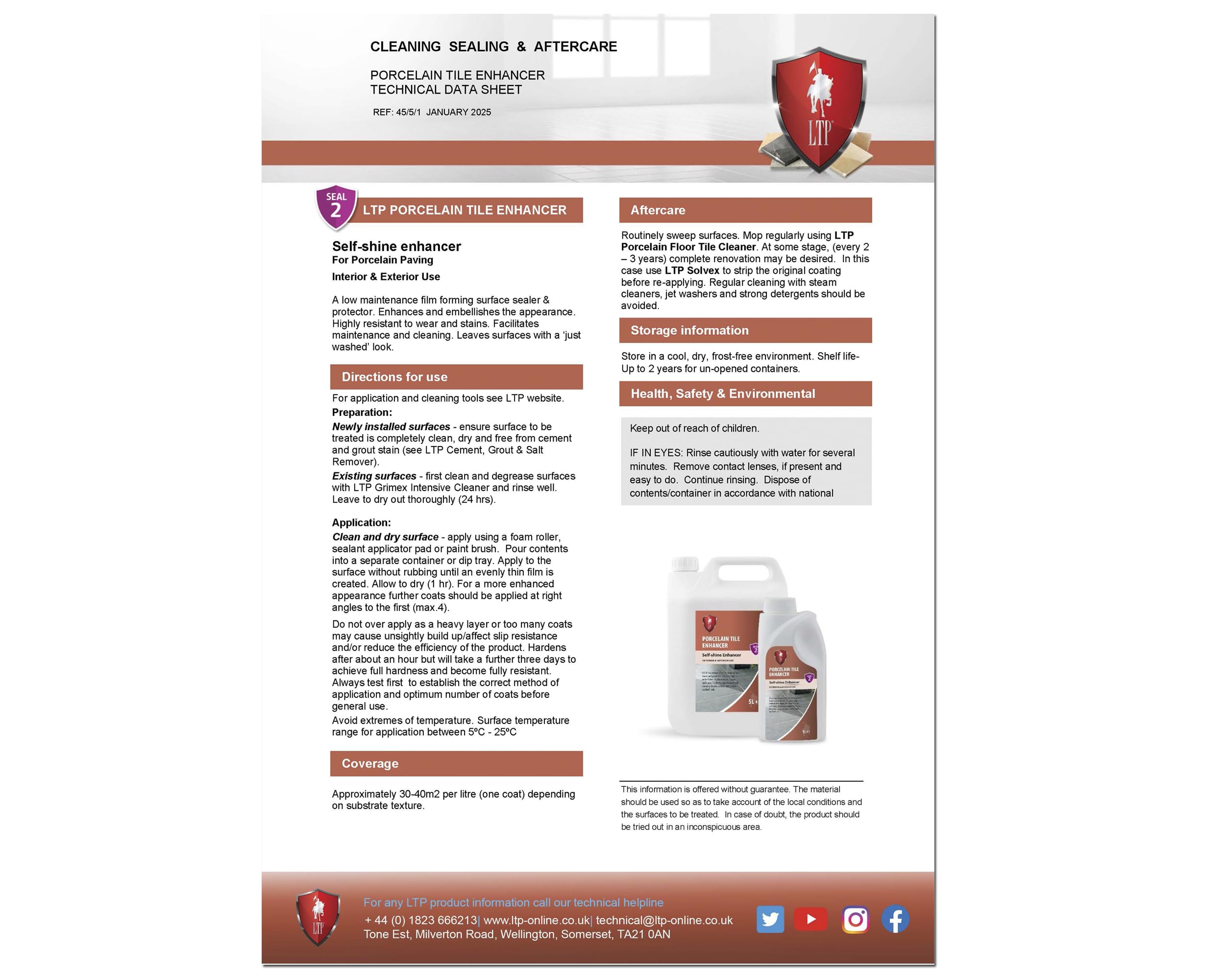 LTP Potenciador de azulejos de porcelana: un protector formador de película de bajo mantenimiento para pavimento de porcelana. Mejora y embellece la apariencia. Deja las superficies con un aspecto