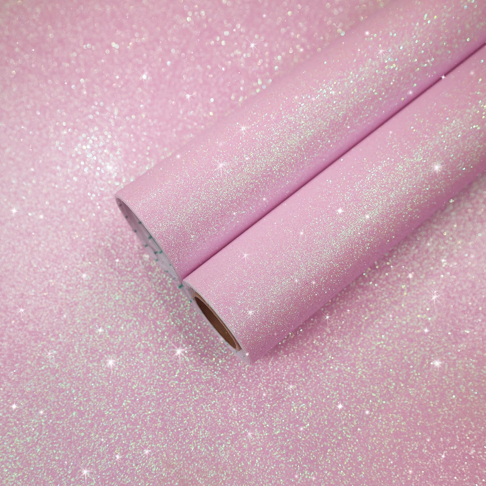 CHIHUT Pastel Pink Holographic Glitter Wallpaper