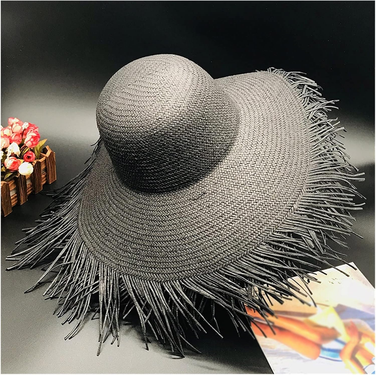 JSEIAJB Wide Edge Solid Sun hat for Ladies Outdoor UV Protection Hats Ladies Holiday Beach Hat(D)