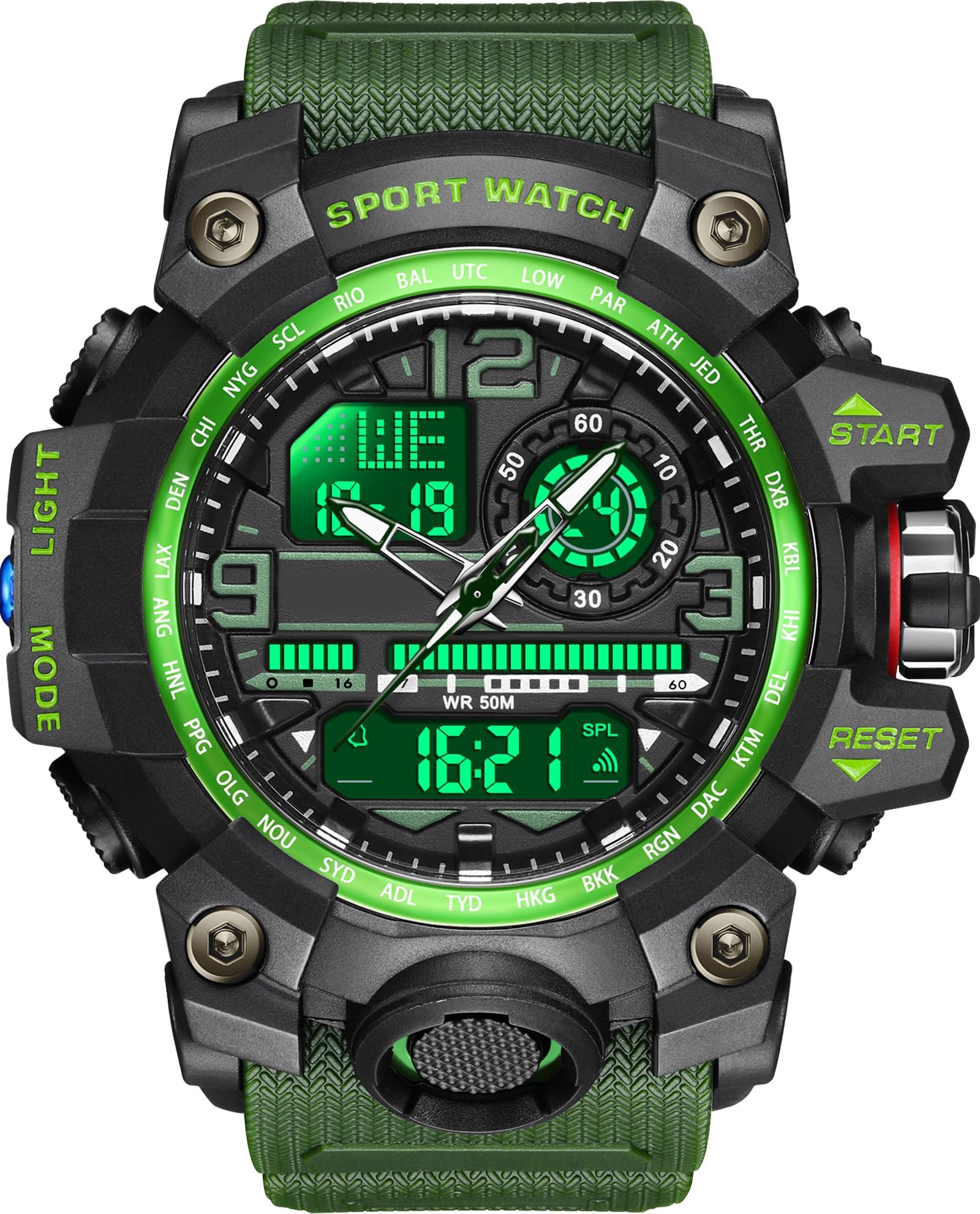 Reloj de pulsera digital para hombre, analógico, digital, deportivo, militar, para hombre, niño, exterior, impermeable, con despertador, luz LED, fecha, semana, 12/24 h, multifunción, táctico