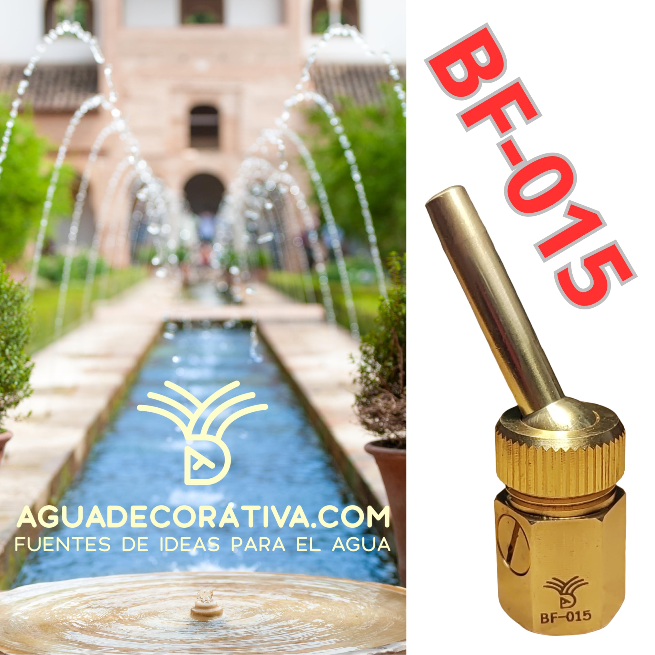 Ugelli per fontane da giardino, getto di lancia da 1/2", getti orientabili da 6 mm con valvola per regolare l'altezza (ottone) - BF015