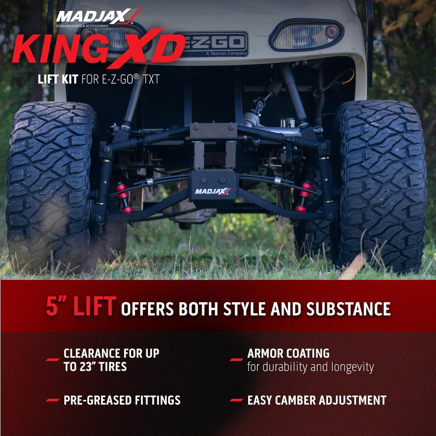 MADJAX King XD 5 Inch Golf Cart Lift Kit Compatible with EZGO TXT/T48 2014-2023 | Fits Gas & Electric Models | Kingpin Design | Fits up to 23 Inch Tires