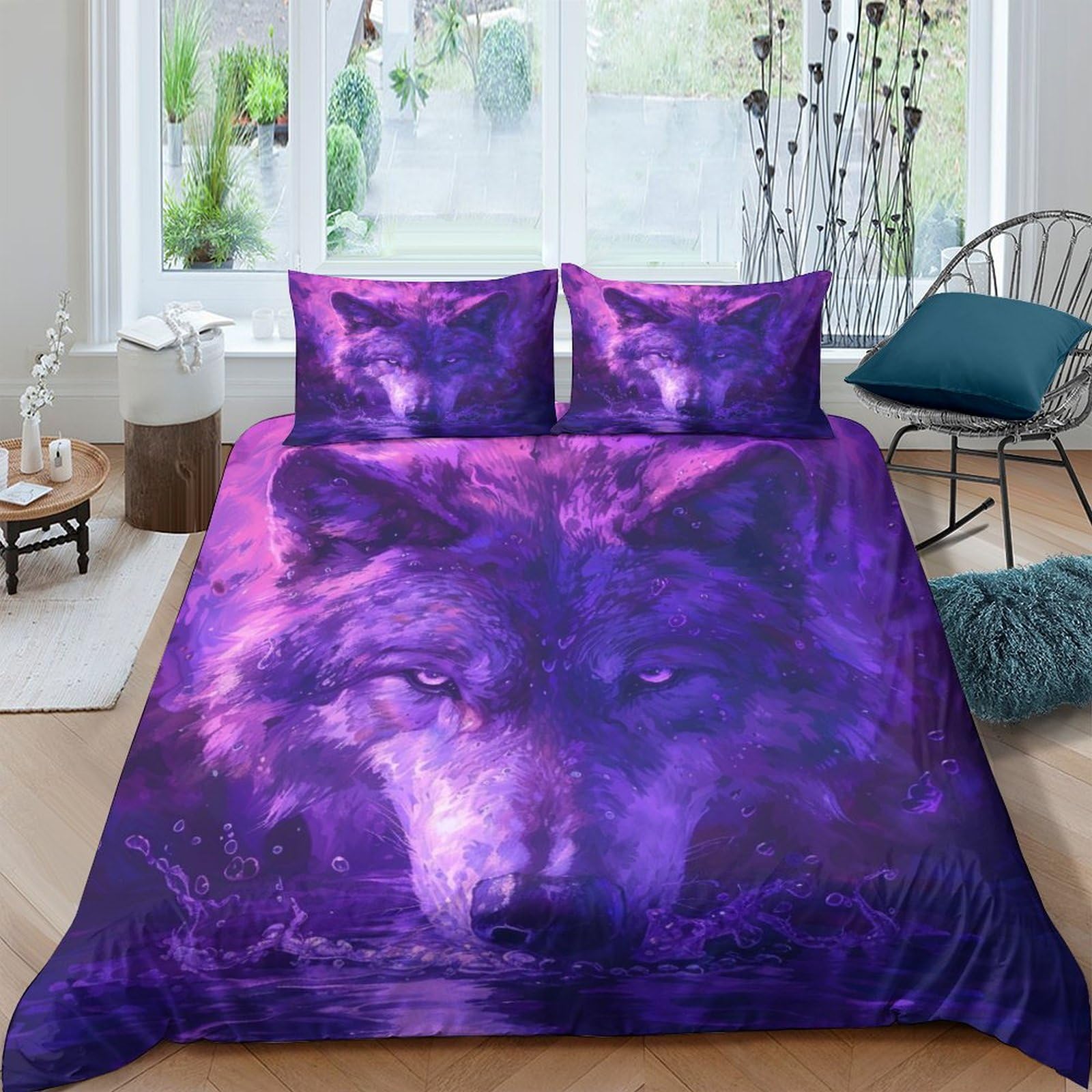 BARDYS Wolf Quilt Cover Duvet Cover 3D Print Wild Animals for Boys Girls Comforter Covers Soft Microfiber with Zipper Closure with Pillow Cases Bedding Set 3 Pieces Double（200x200cm）