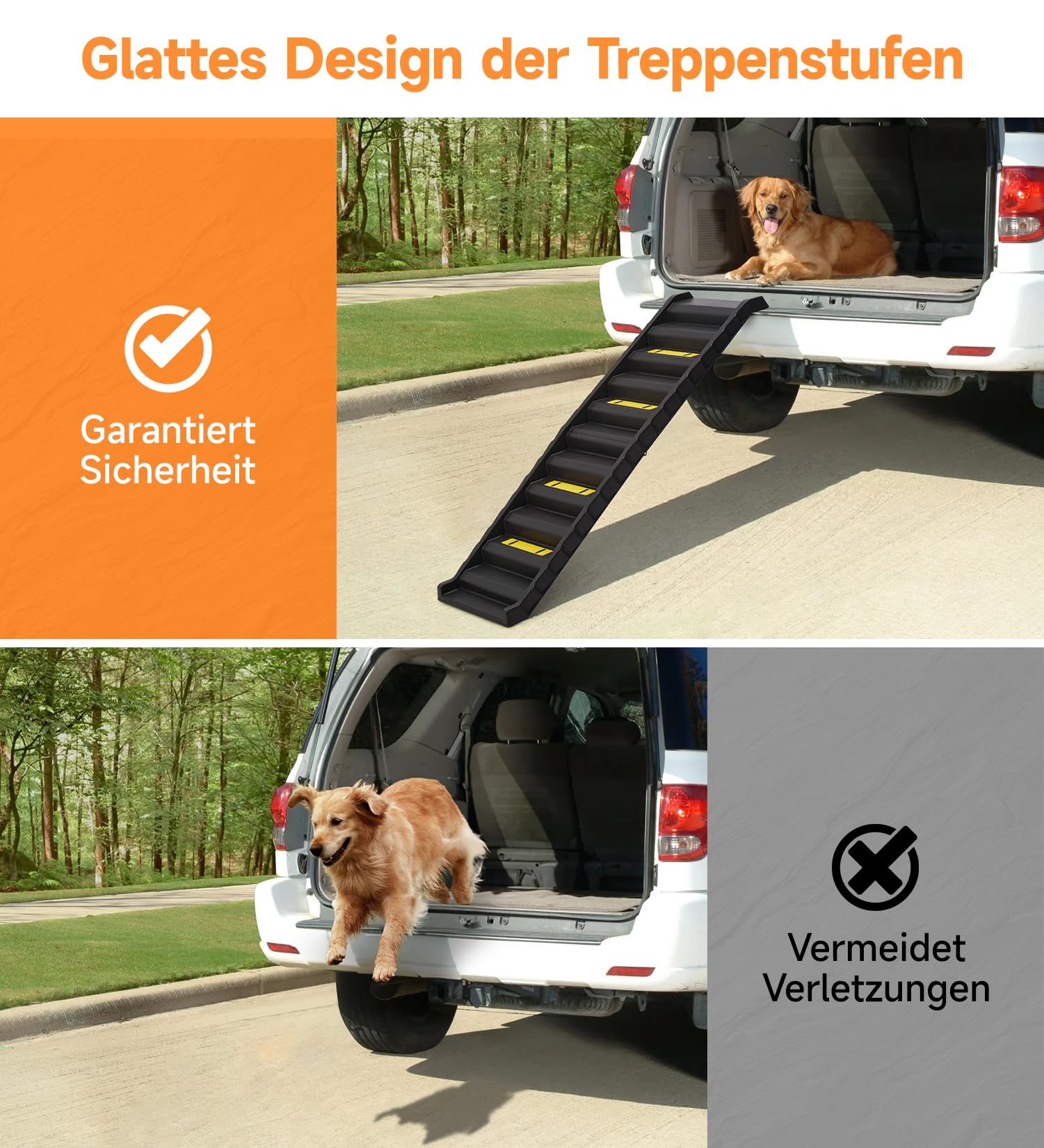 Hunderampe Auto Klappbar, Hundetreppe Für Kleine Große Hunde, rutschfeste Haustiertreppe für Bett, Sofa, Stabile Einstiegshilfe Rampe, Hundetreppe Auto Stufen für Auto Kofferraum bis 75 kg Schwarz