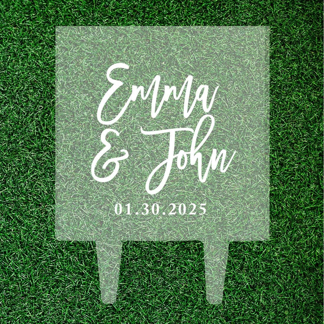 Andaz Press Simple Script With Date Custom Wedding Cake Topper, Acrylic Square Personalized Couple Cake Topper