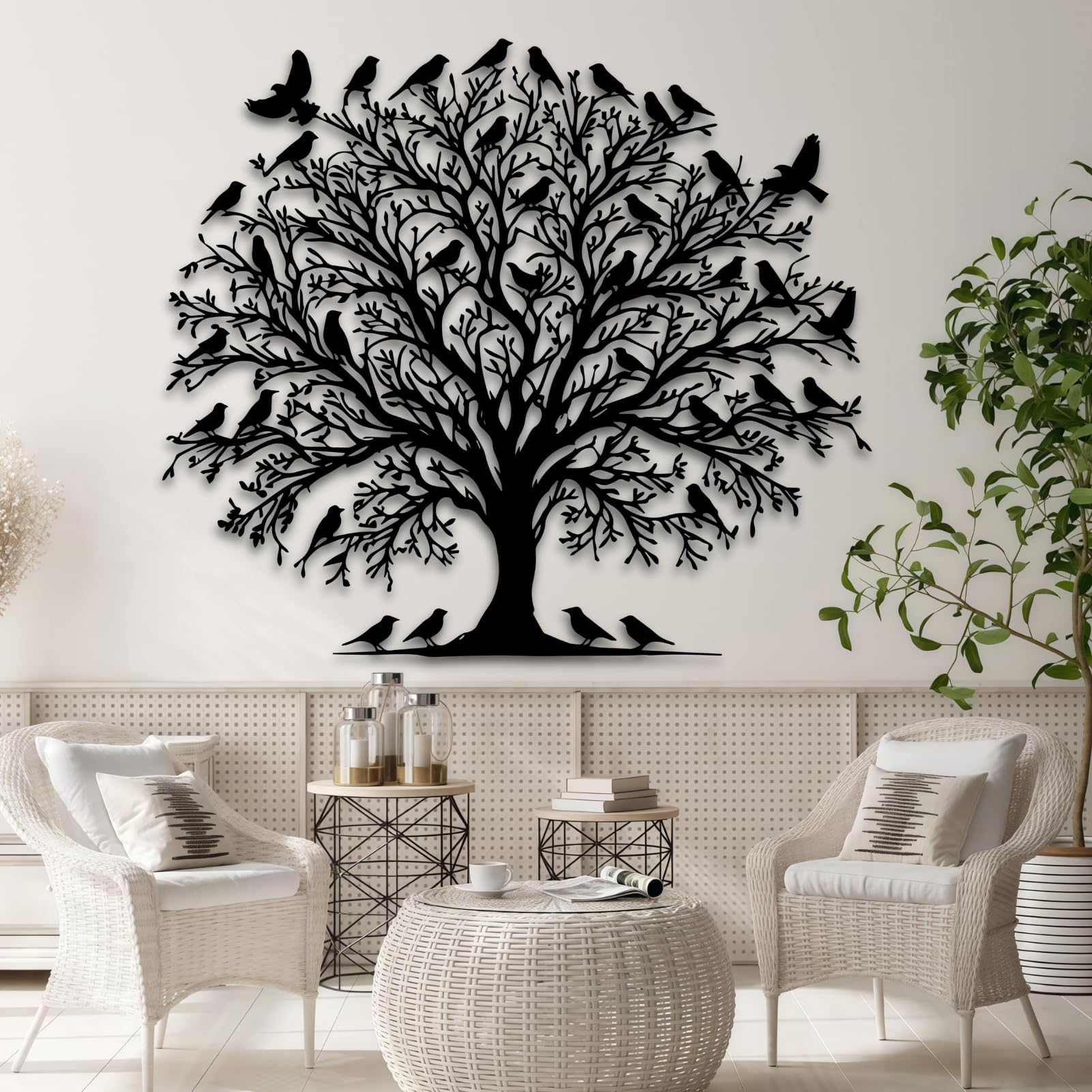 Maclou Metal Bird Wall Decor,Metal Flock of Birds Wall Art,Tree Wall Decor for Living Room,Bedroom,Bathroom,Office,Out DoorBlack,30" x 26" / 76 x 66 cm