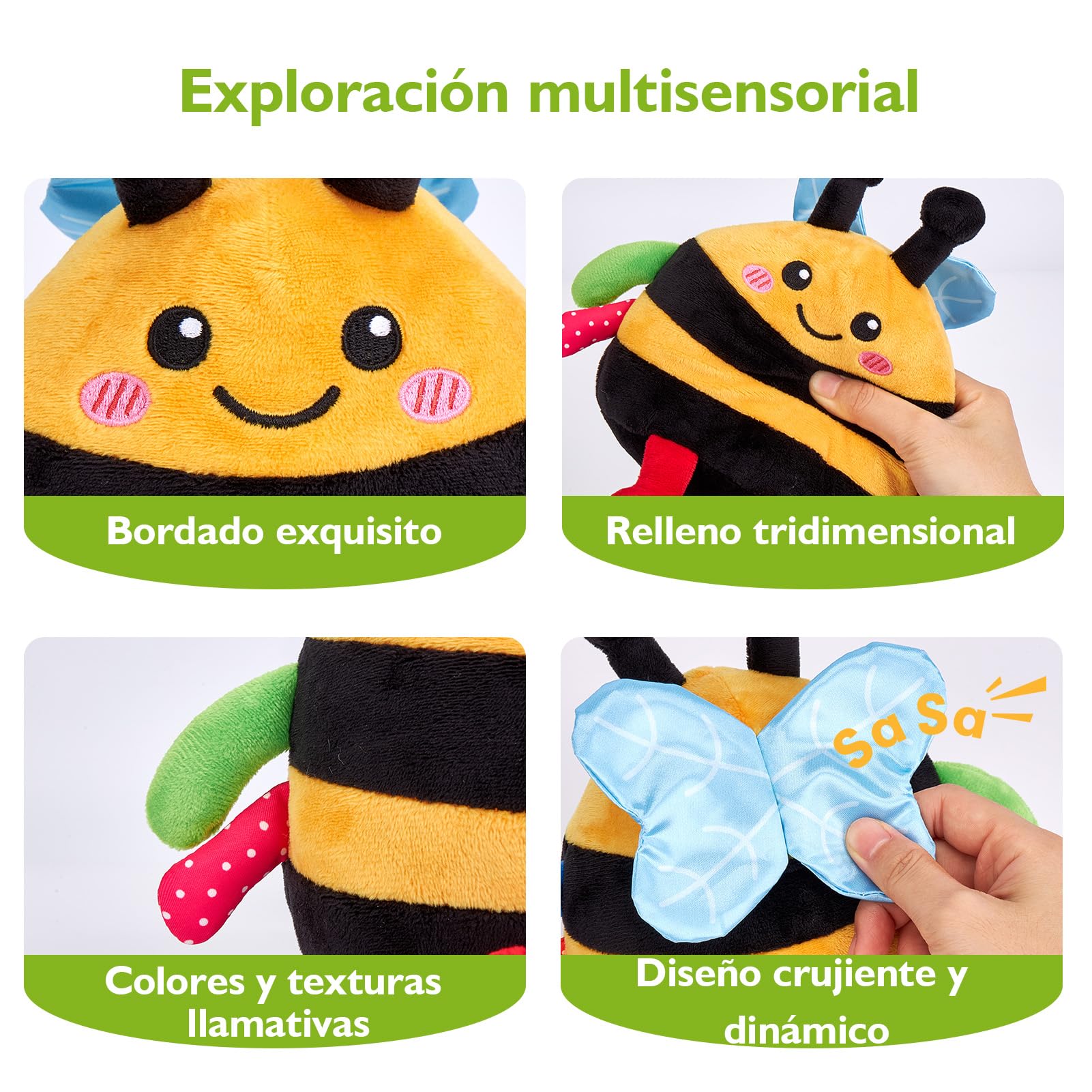 hahaland Juguetes Bebes 6-12 Meses - 4 en 1 Abeja Bailarín con Música & Grabación, Peluche Interactivo Juguetes Niños 1 año - Tummy Time Regalos Bebe 6 9 12 Meses
