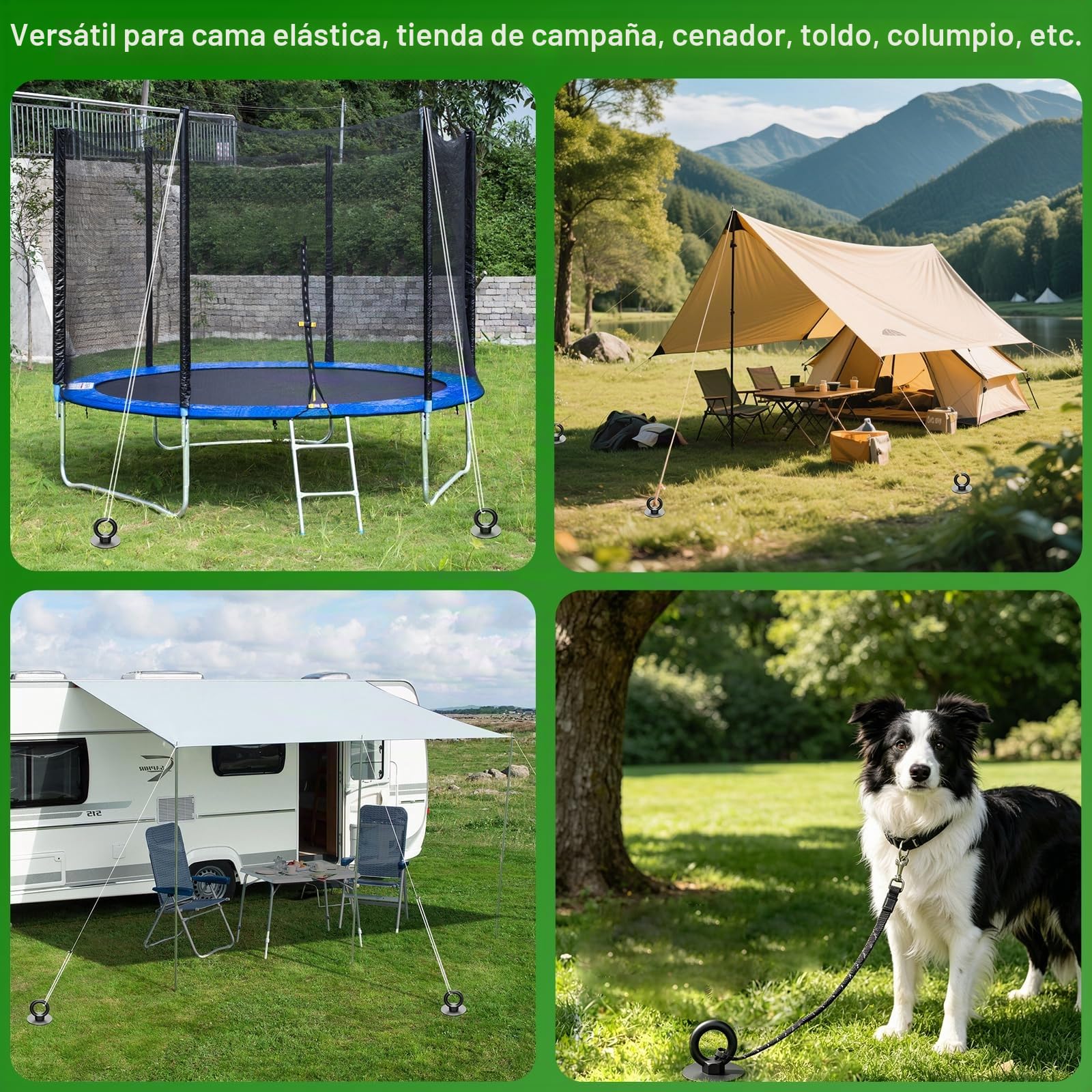 Anclaje de Tierra Resistente de Acero Inoxidable 45cm 4 Unidades | Estacas de Tornillo con Correas y Herramienta de Montaje, Trampolín Tienda Pérgola Carport Columpio, Fijación Antiviento