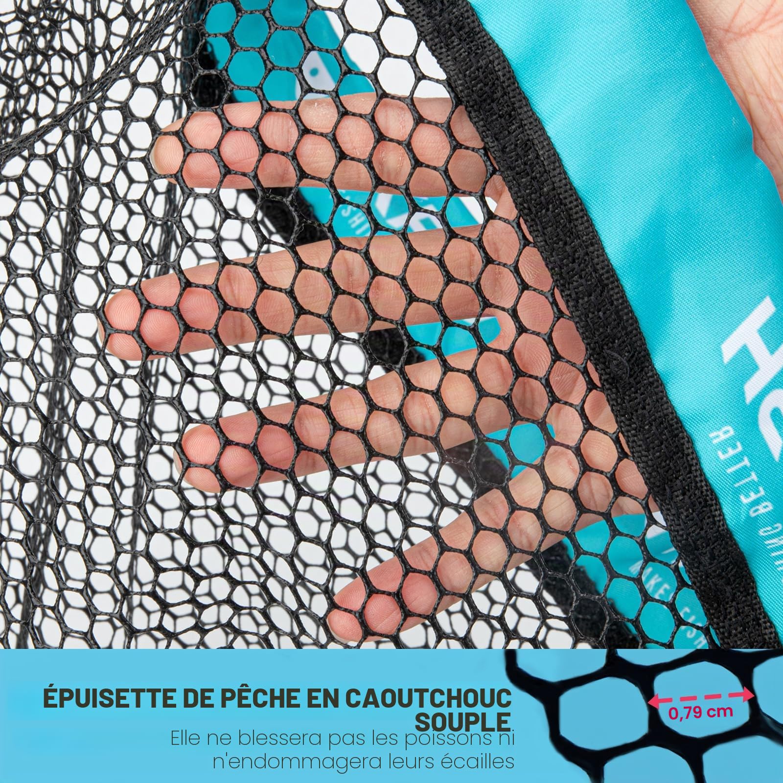 THKFISH Épuisette de pêche à la mouche pliable avec poignée en ABS, filet en maille revêtue de caoutchouc avec sac de pêche pour attraper et relâcher la truite, équipement de pêche à la mouche