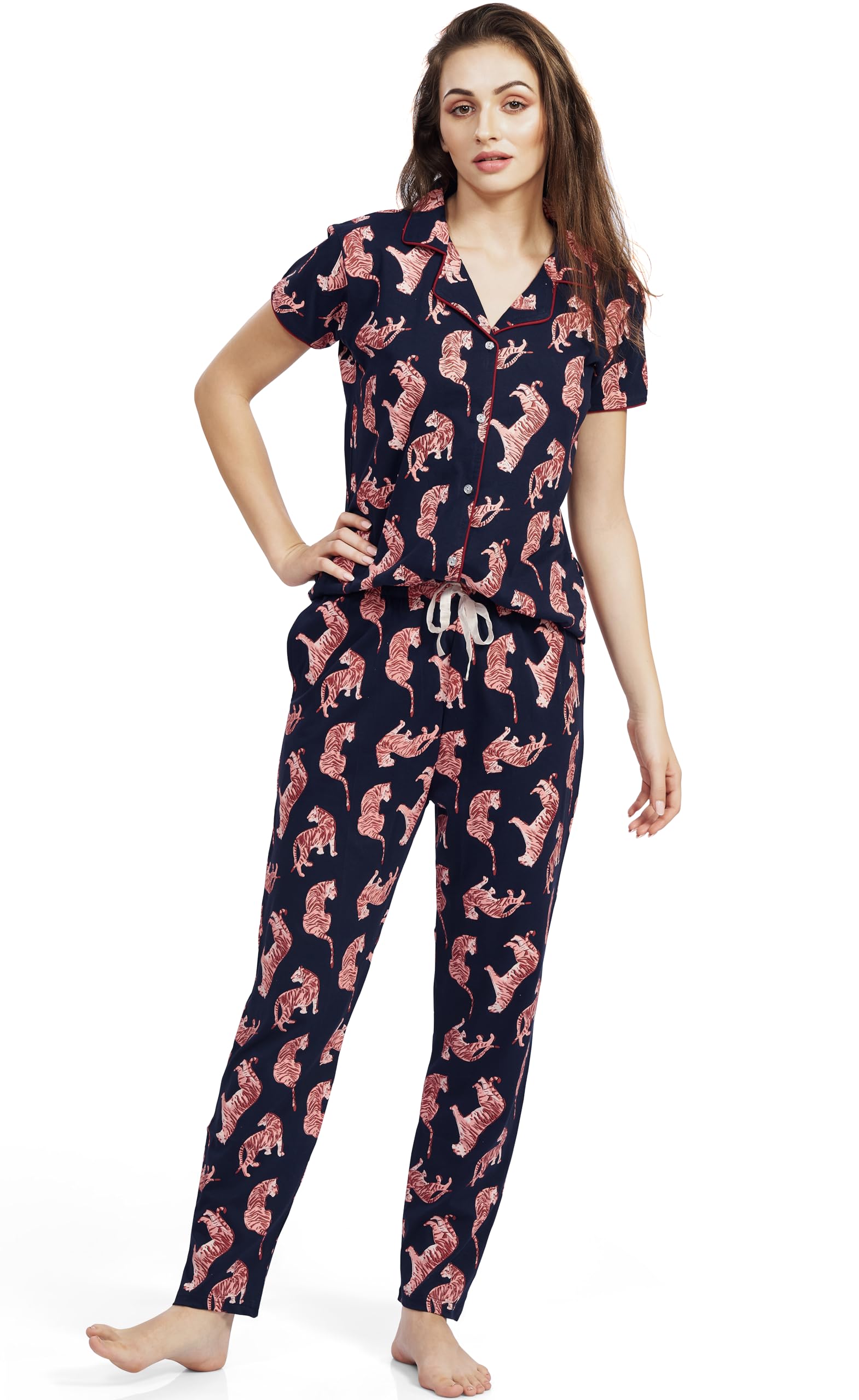 pastel clip Night Suits for Women Cotton Tiger Printed Shirt & Pajama 2012-picture-47