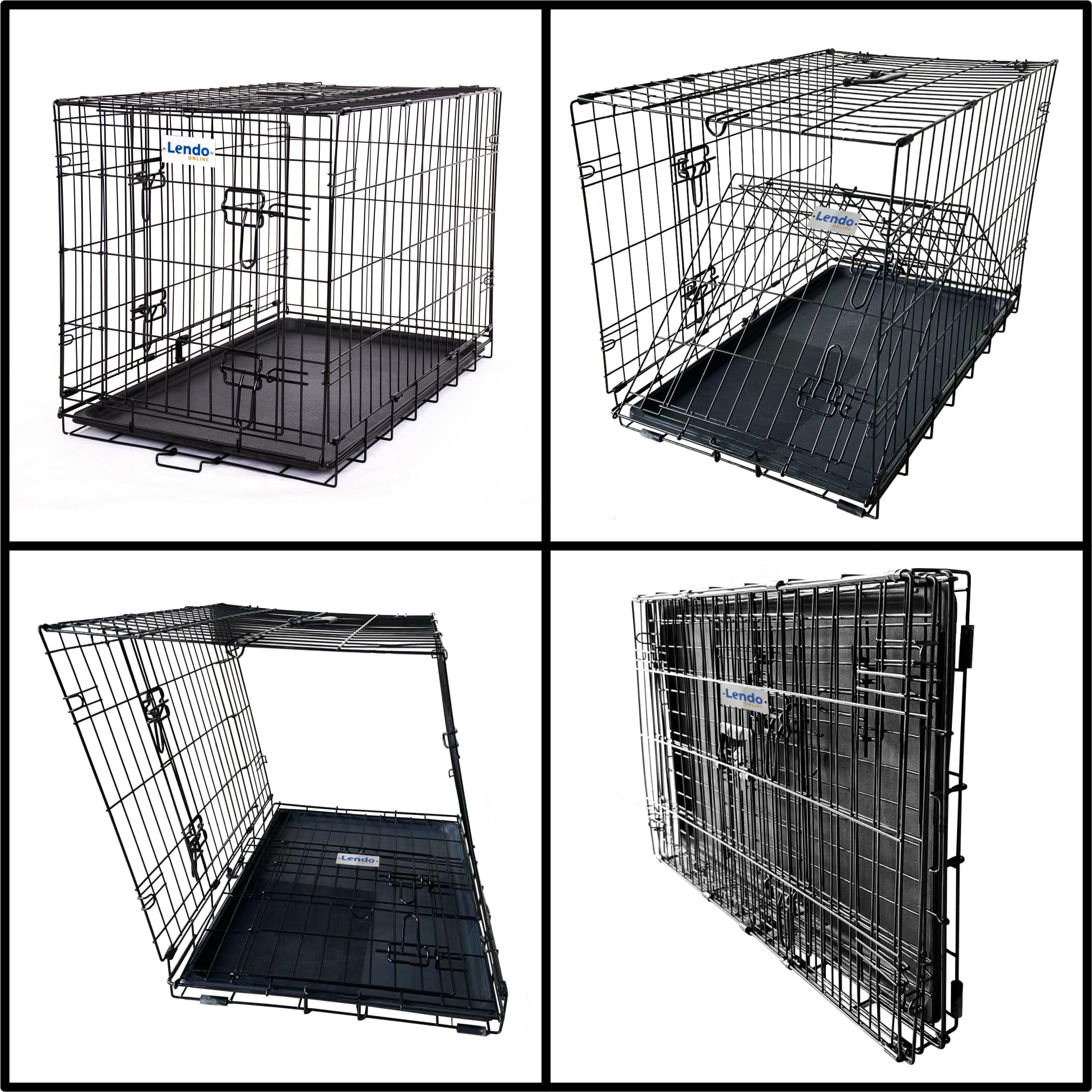 Hundekäfig klappbar - Hundetransportkäfig - Hundebox mit 2 Türen - Transportkäfig - Auto, Tiertransportbox aus Stahl - Hundetransportbox mit Bodenschale -Schwarz (76x47x55cm)