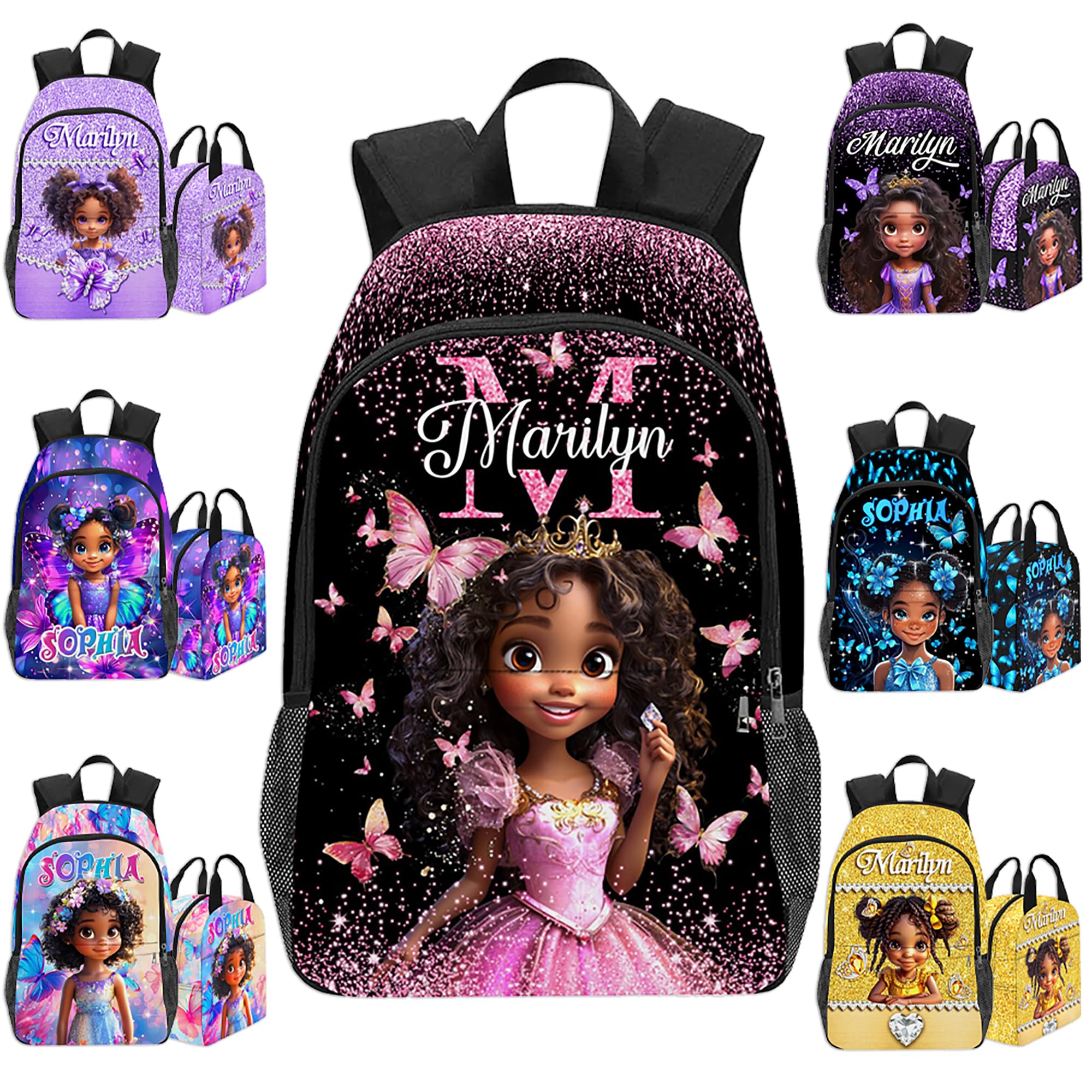 Custom Kids Backpack & Lunch Box Set Personalized Name School Bags Bookbag Lunch Bag for Boy Girl Back to School Gift