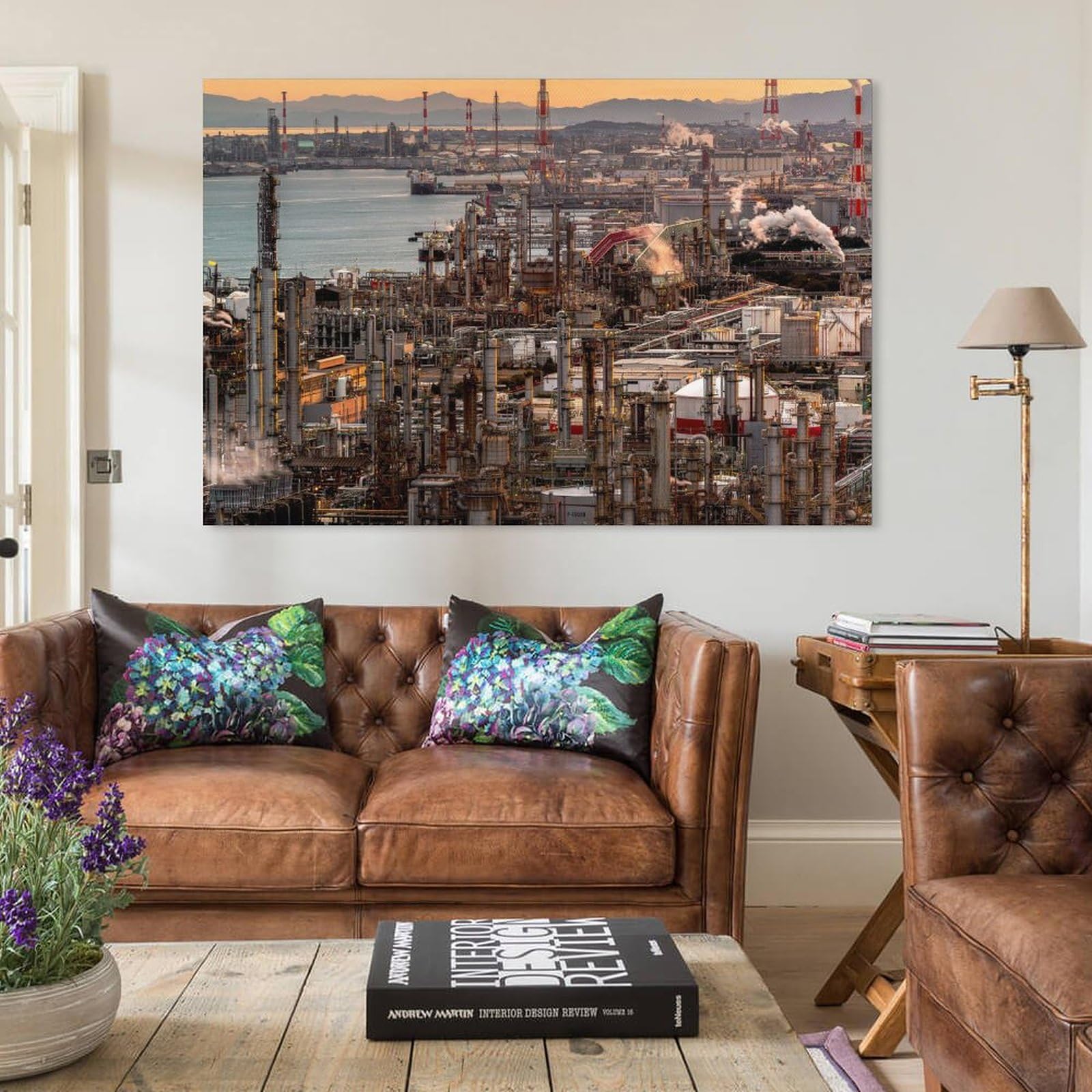 Amazon.co.jp: 絵画 夕暮れの工場インテリア 絵画 太陽光に照らされた