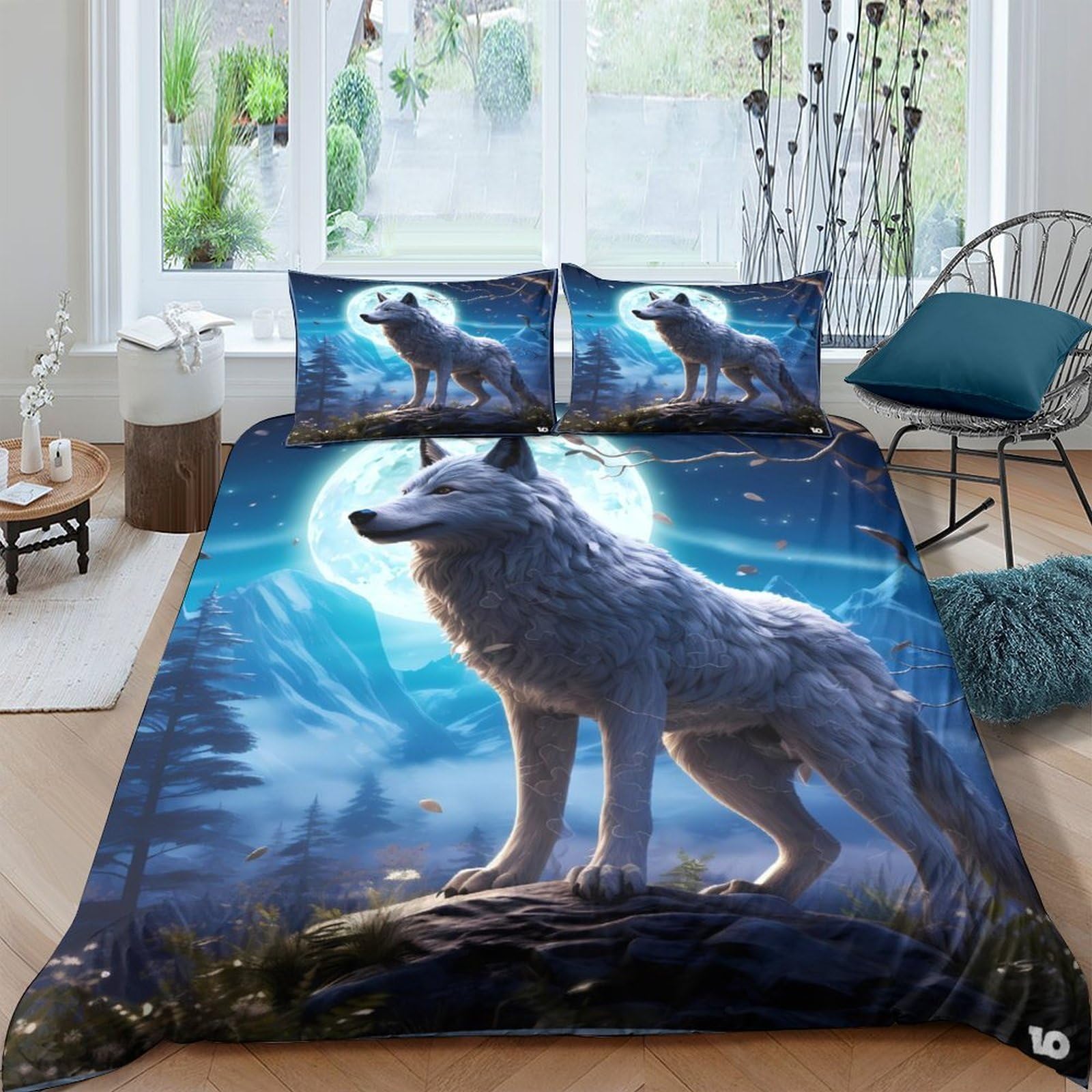 Ctjqhvkz Style-6 3D Printed Moonlit Wolf Fitted Sheet Microfiber Soft Breathable Forest Night Bed Cover For Bedroom Guest Room Decor Single（135X200cm）