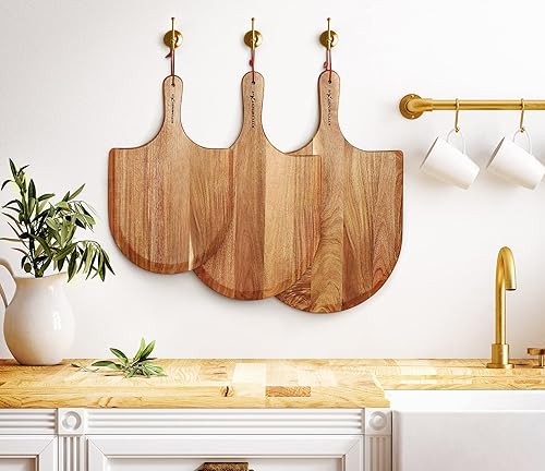 Miniatura 7 de KitchenStar - Pala de madera para pizza de 16 pulgadas, espátula de paleta de madera de acacia prémium para horno, grande, tabla de servir procesada
