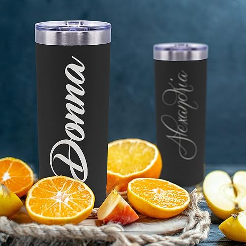 Miniatura 4 de Vaso delgado de acero inoxidable 188 con aislamiento al vacío personalizado de 22 onzas con tapa y popote (negro)